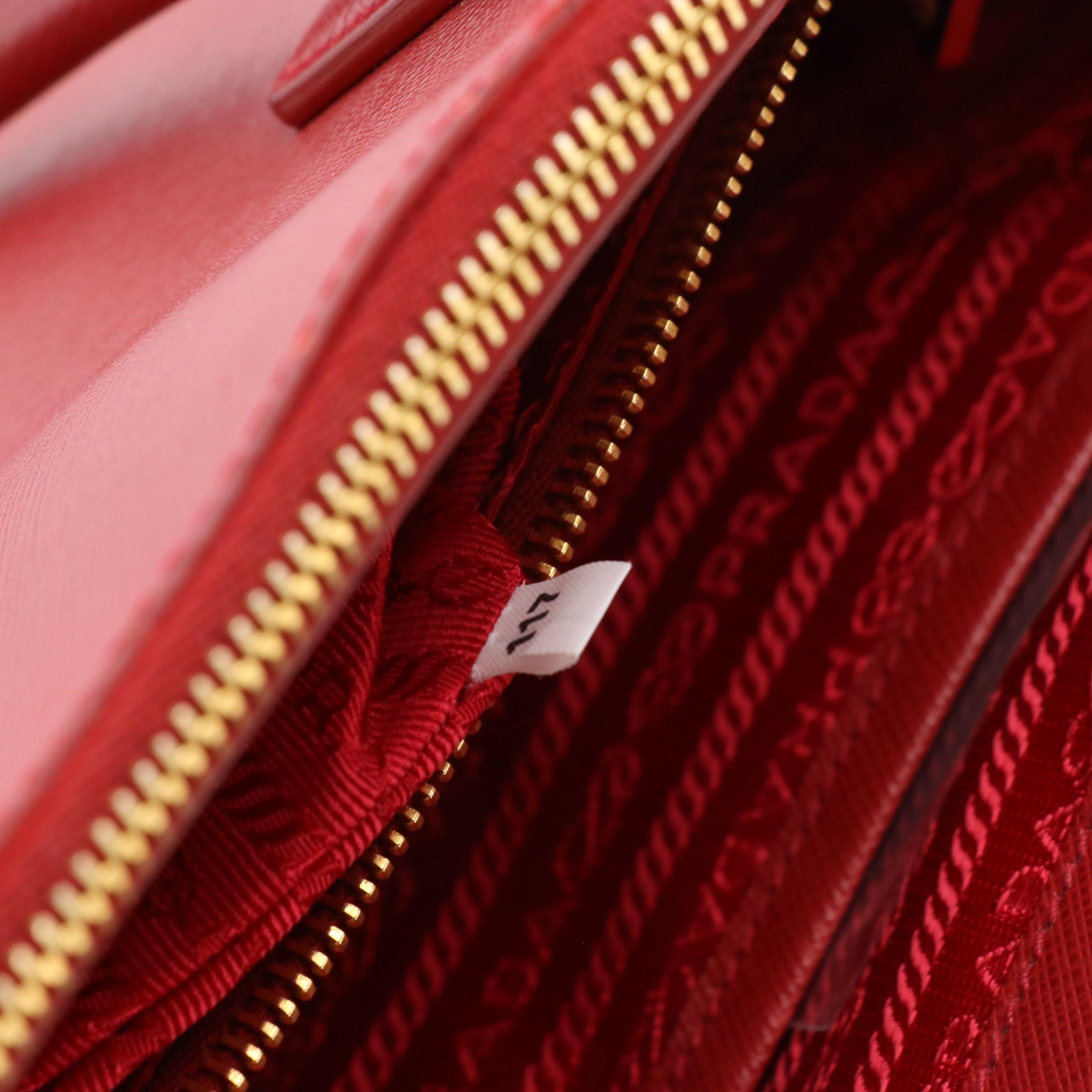 Prada Double Zip Large Tote Bag BN1786 in Fuoco Saffiano Lux Leather