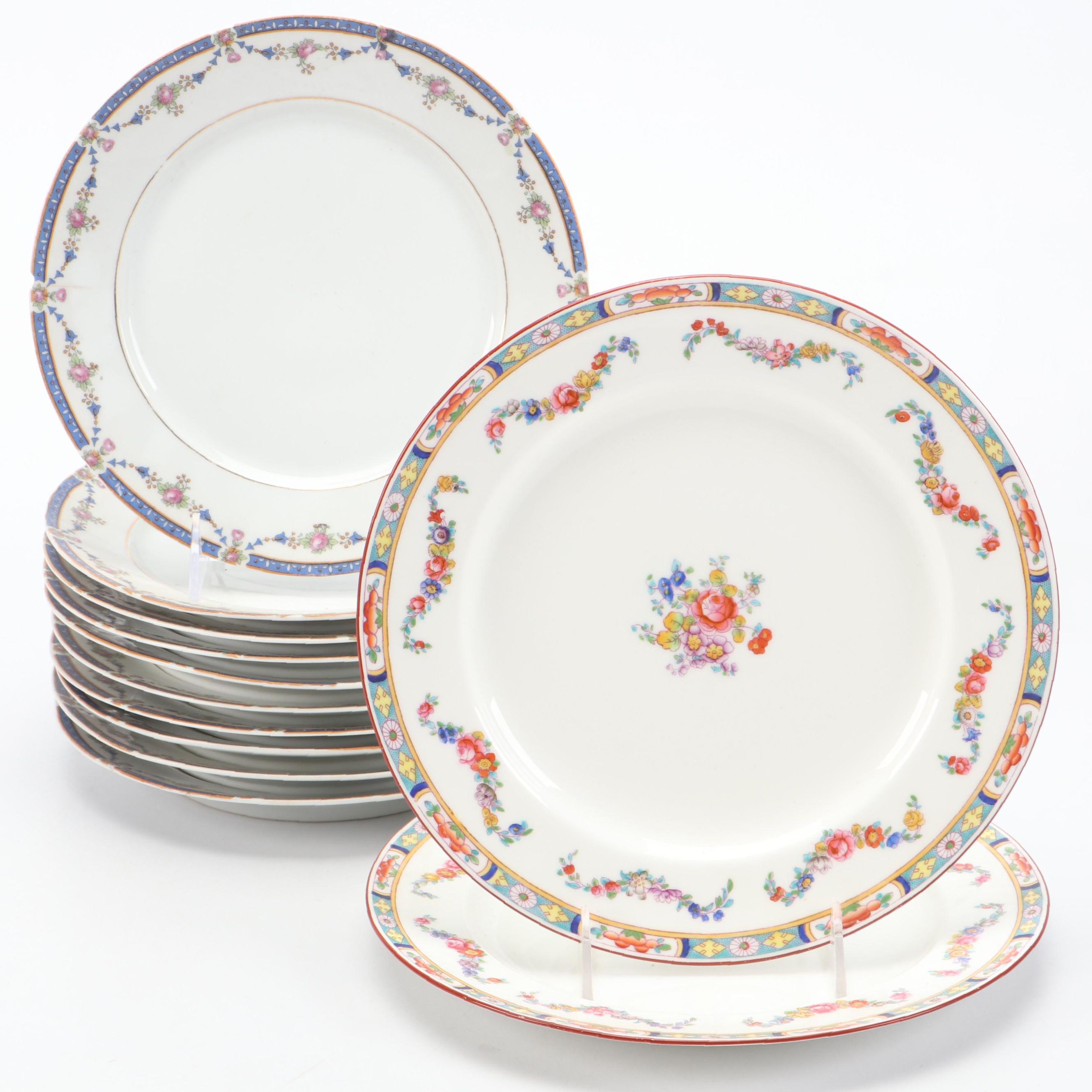 Minton "Minton Rose" Porcelain Dinner Plates with Other Porcelain Plates
