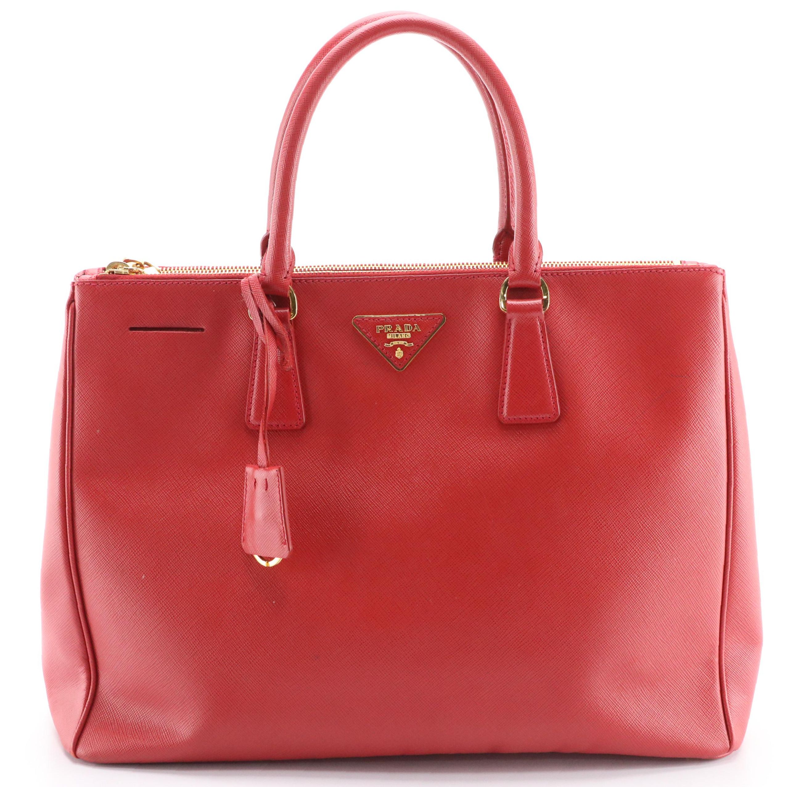 Prada Double Zip Large Tote Bag BN1786 in Fuoco Saffiano Lux Leather