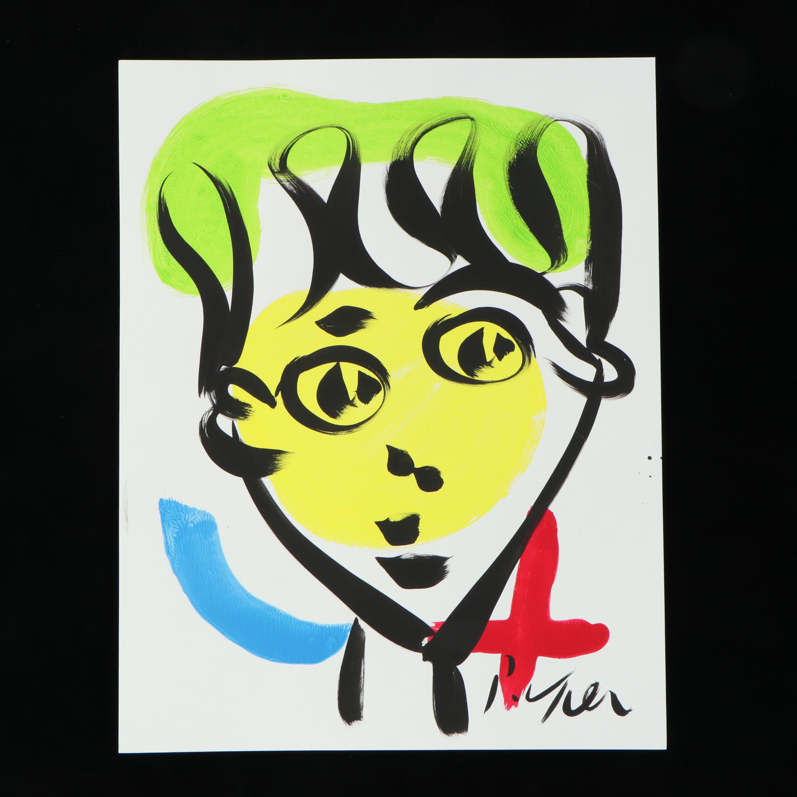 Peter Keil Abstract Acrylic Portrait Painting, Late 20th Century