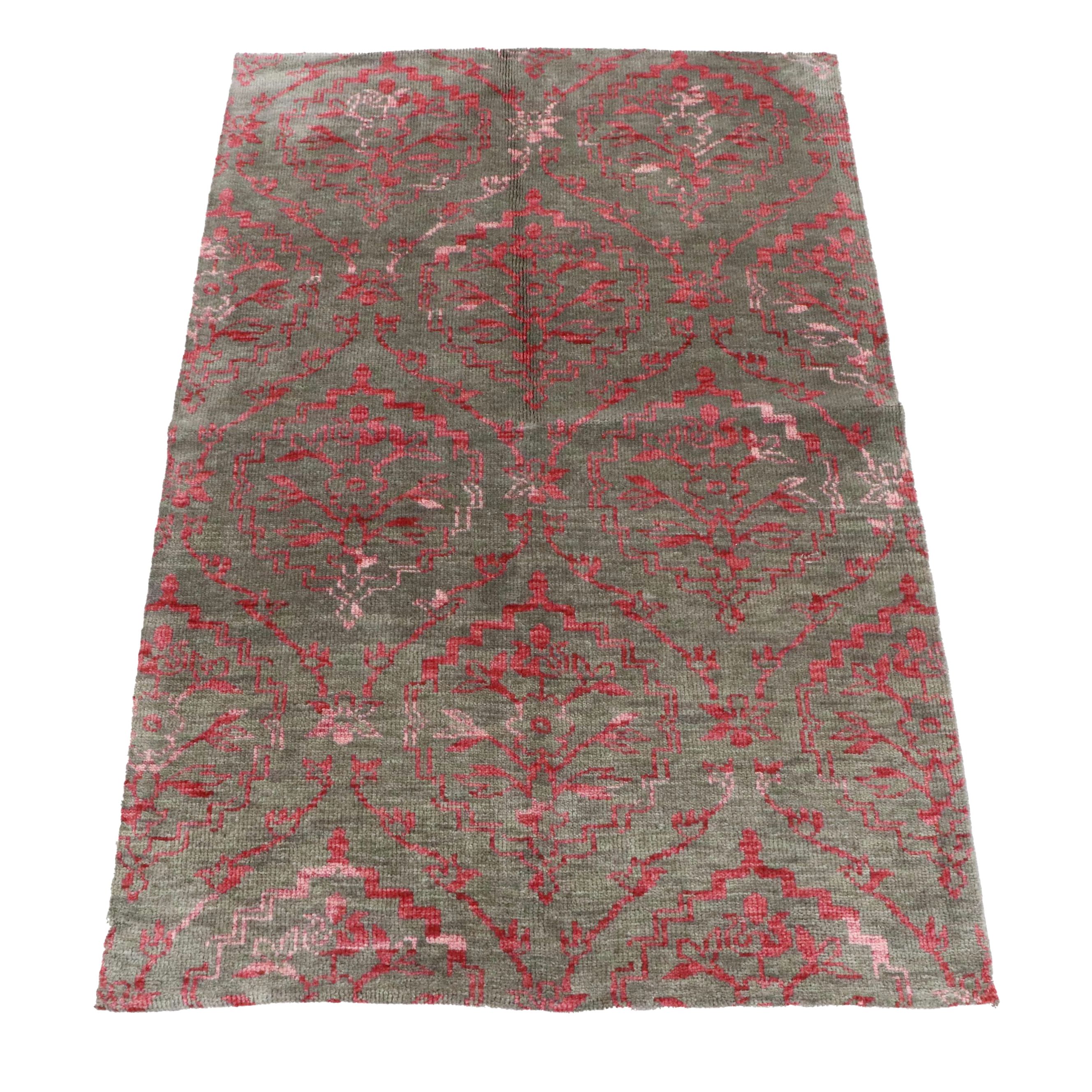 3'11 x 5'11 Hand-Knotted Indian Contemporary Area Rug