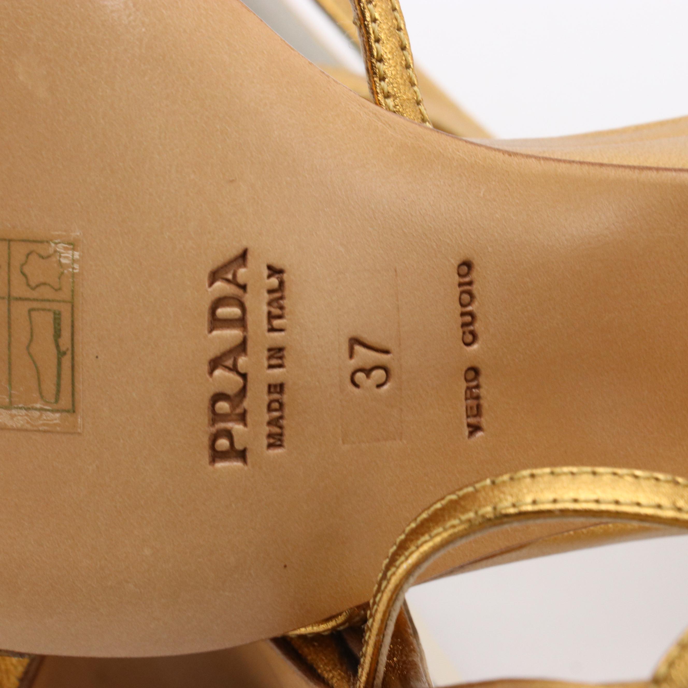Prada Strappy Metallic Gold Leather Pumps With Box