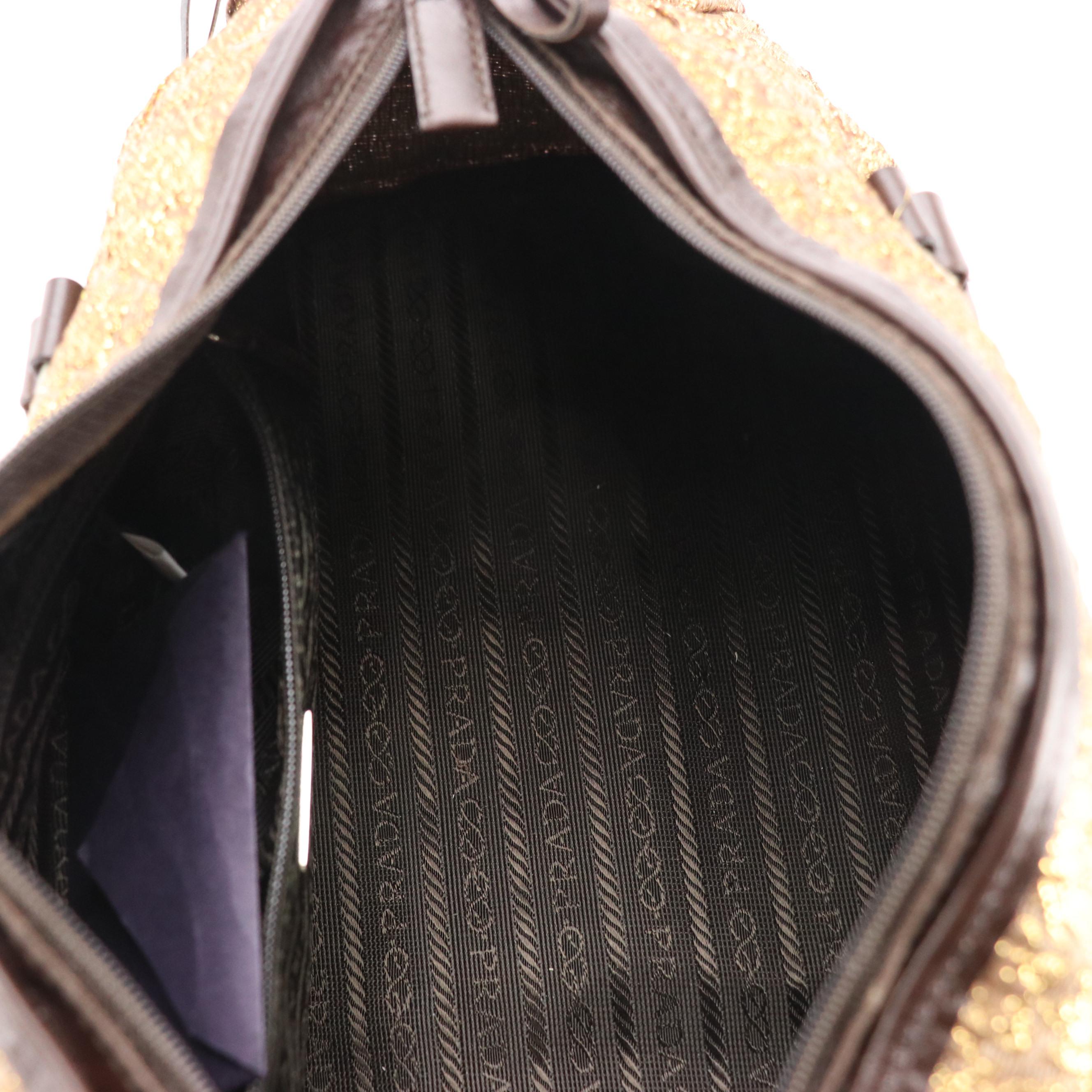 Prada Golden Lamé Brocade Bow Accented Top Handle Bag