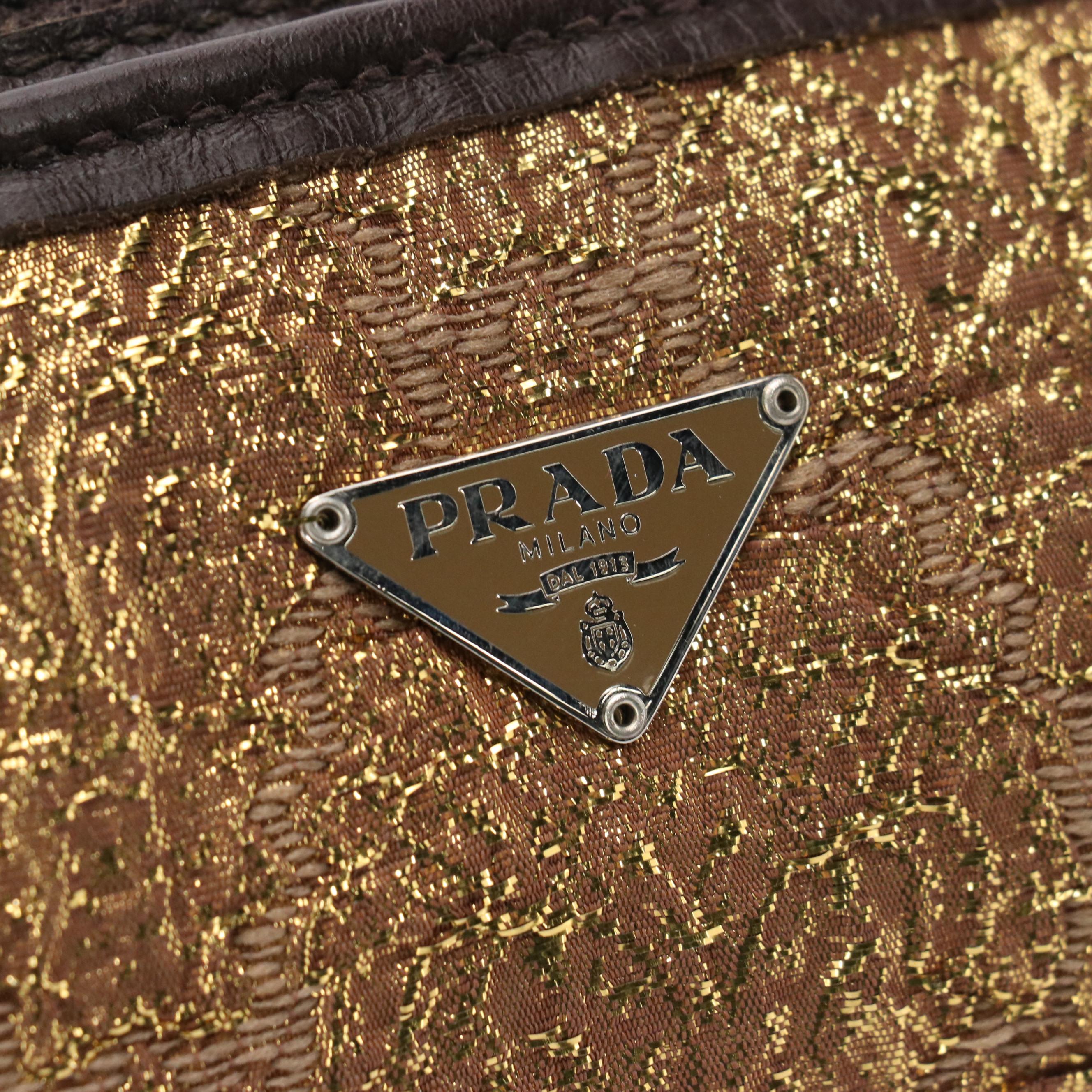 Prada Golden Lamé Brocade Bow Accented Top Handle Bag