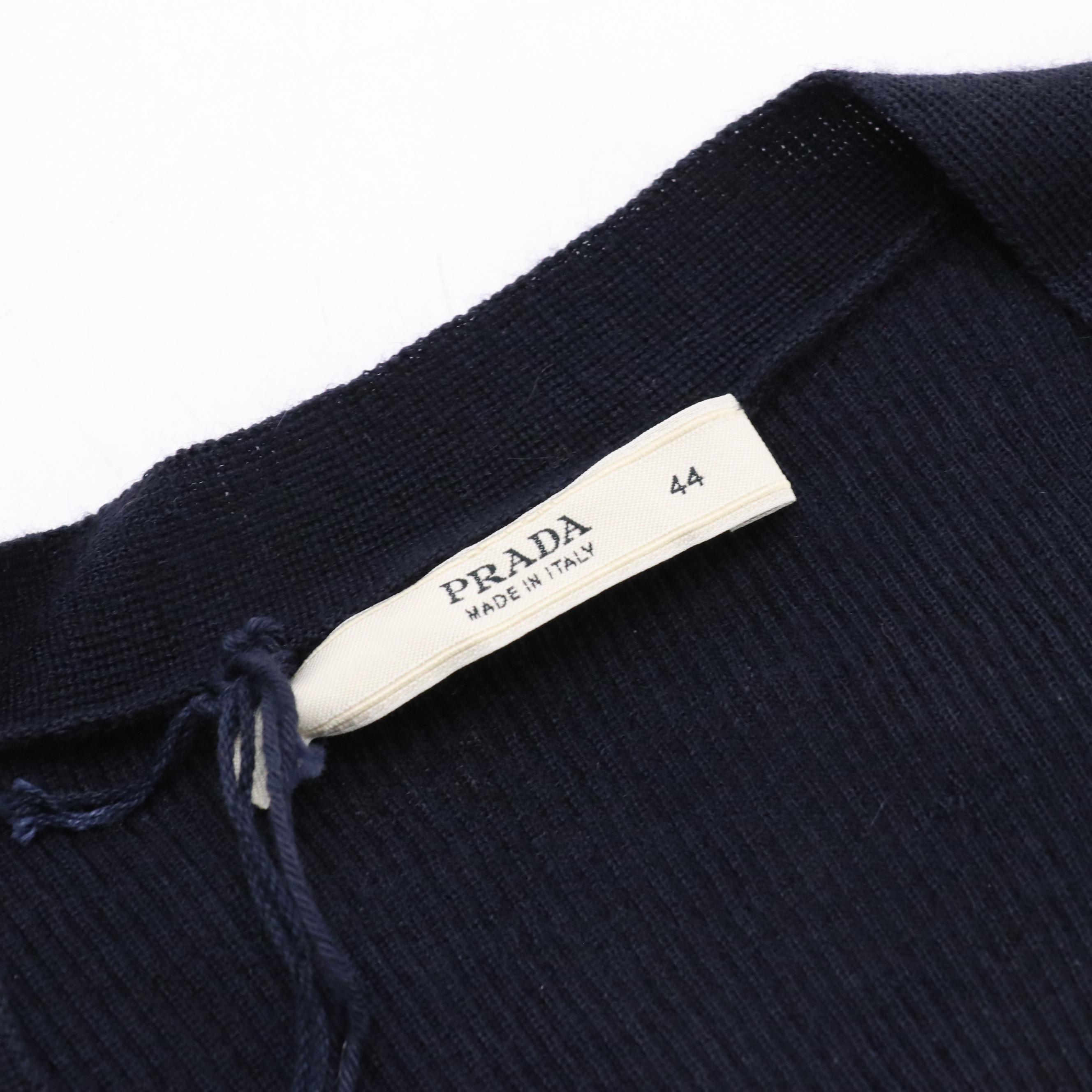 Prada Navy Blue Cashmere and Silk Blend Button-Front Lightweight Cardigan