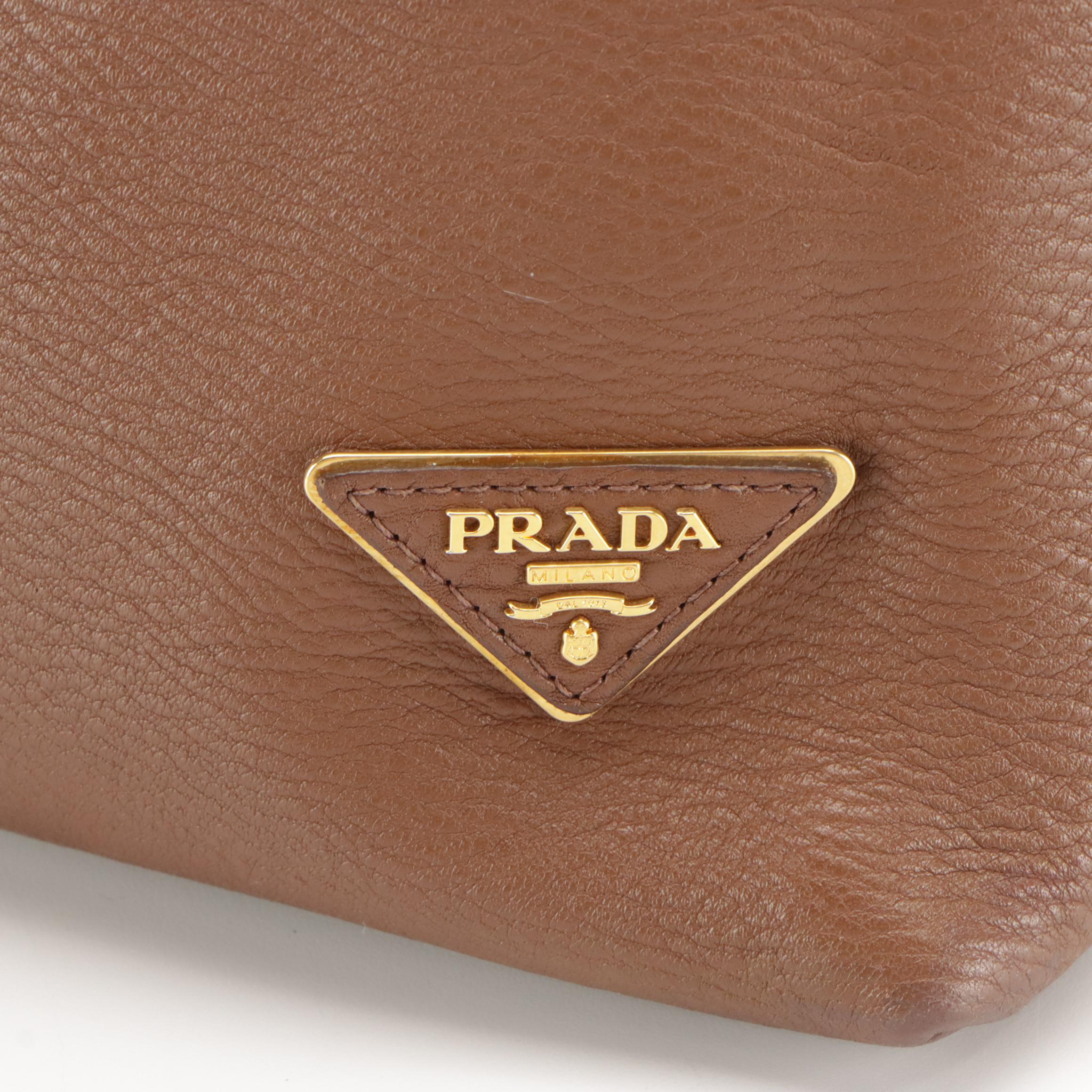 Prada Large Side Zip Hobo Shoulder Bag in Brown Vitello Daino Leather