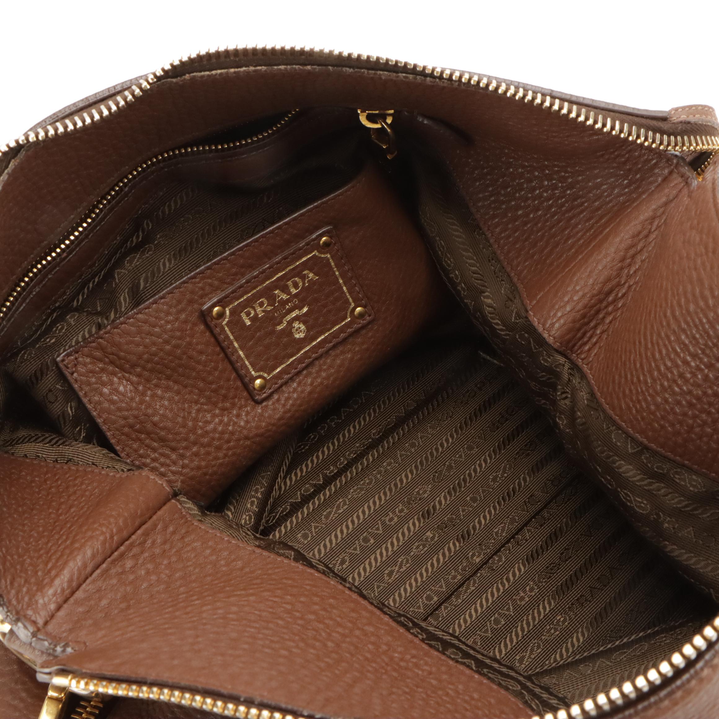 Prada Large Side Zip Hobo Shoulder Bag in Brown Vitello Daino Leather