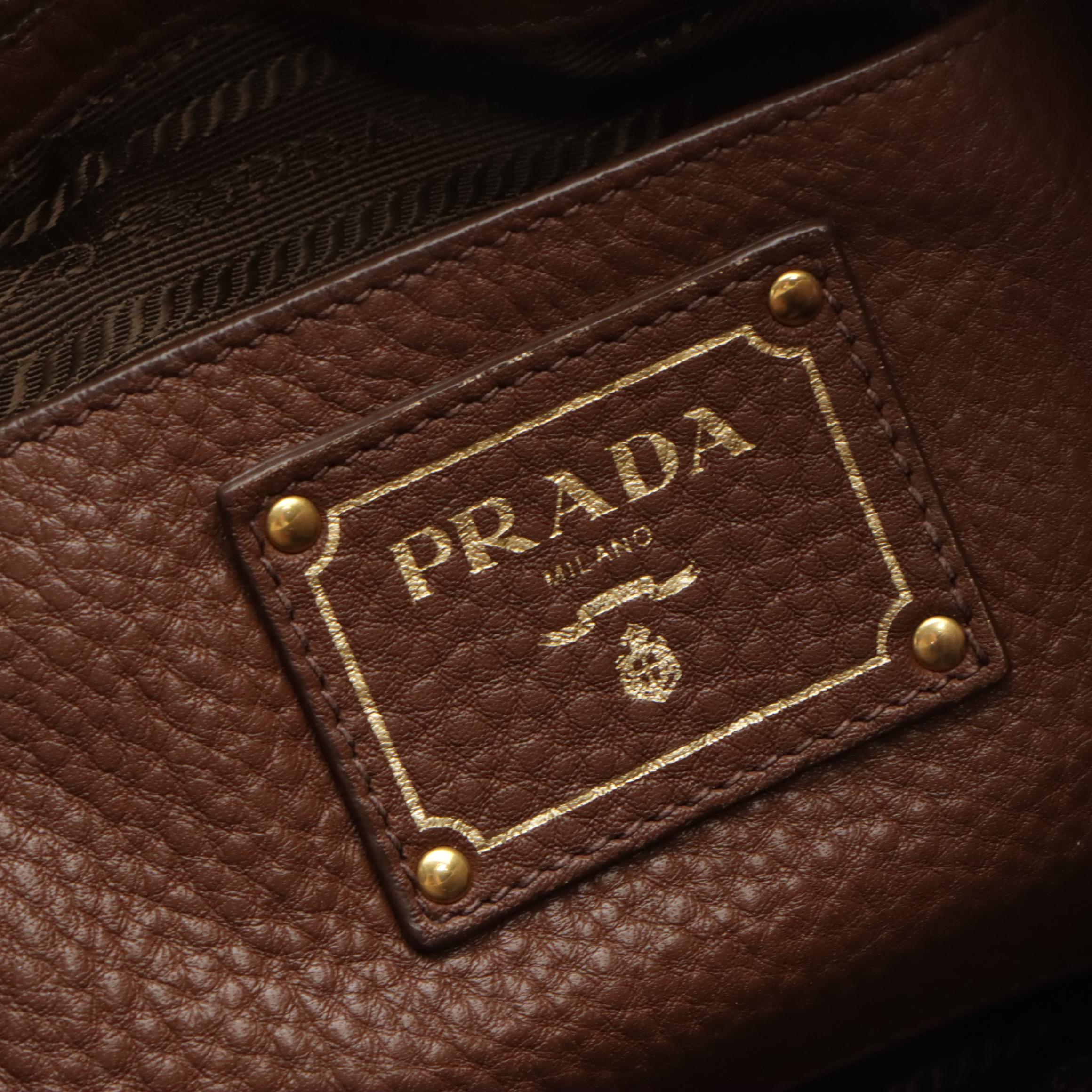 Prada Large Side Zip Hobo Shoulder Bag in Brown Vitello Daino Leather
