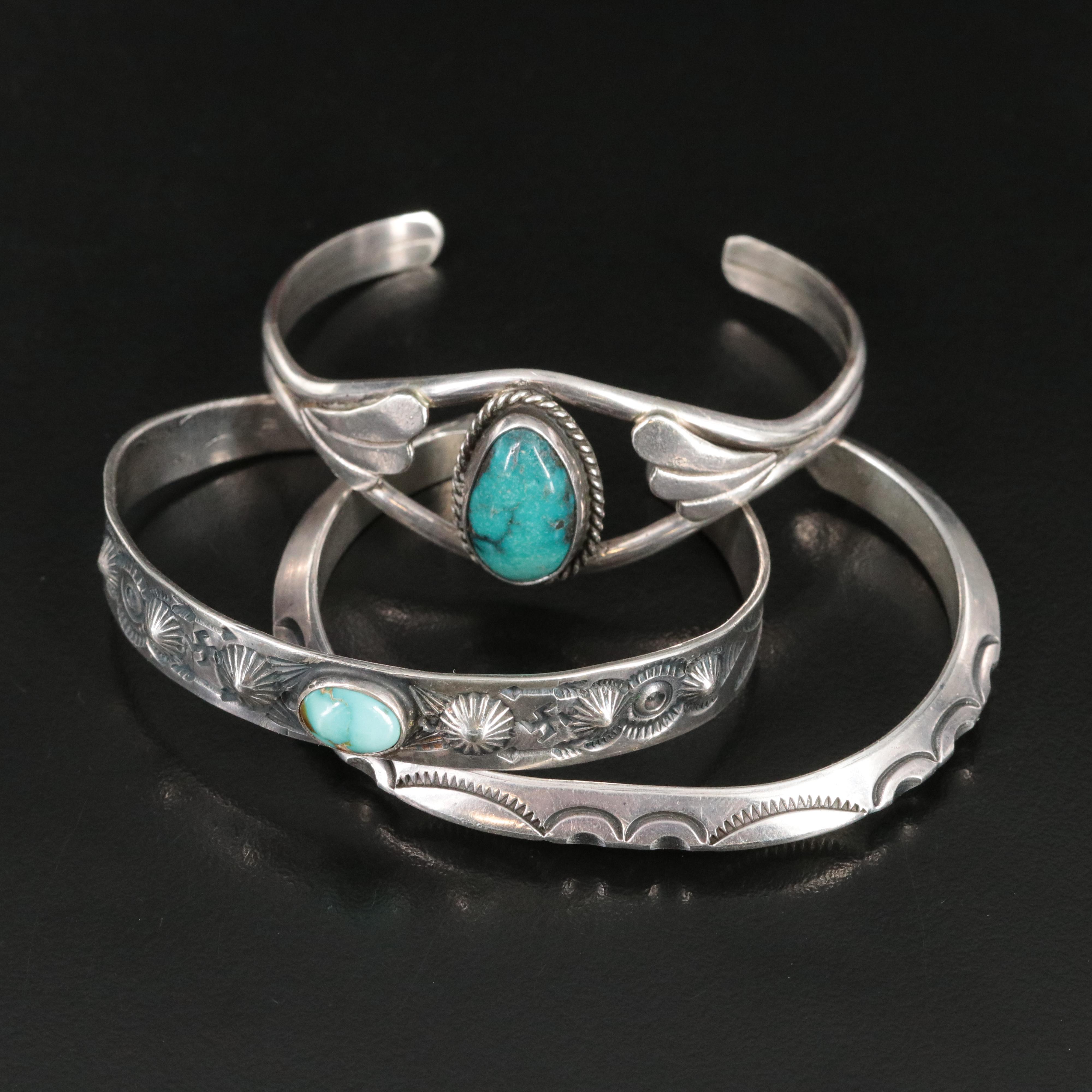 Southwestern Sterling Cuff Trio Featuring Turquoise