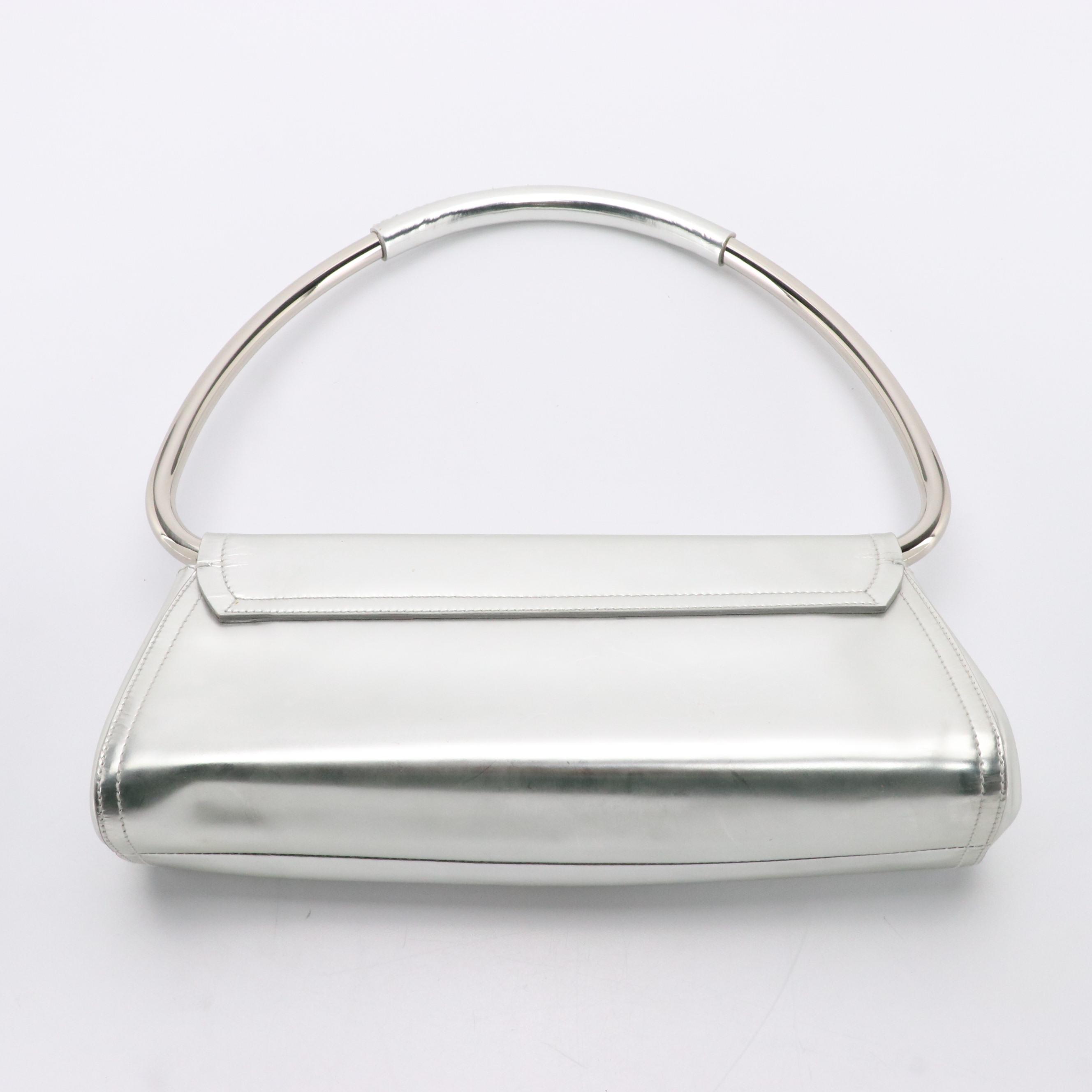 Prada Silver Mirror Patent Leather Handle Bar Bag