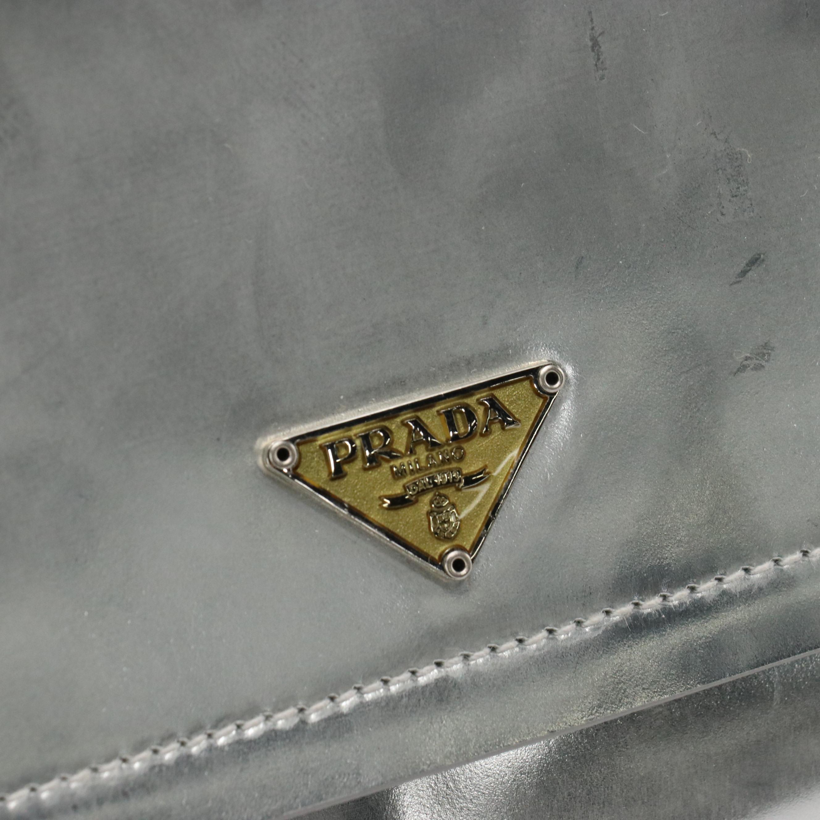 Prada Silver Mirror Patent Leather Handle Bar Bag