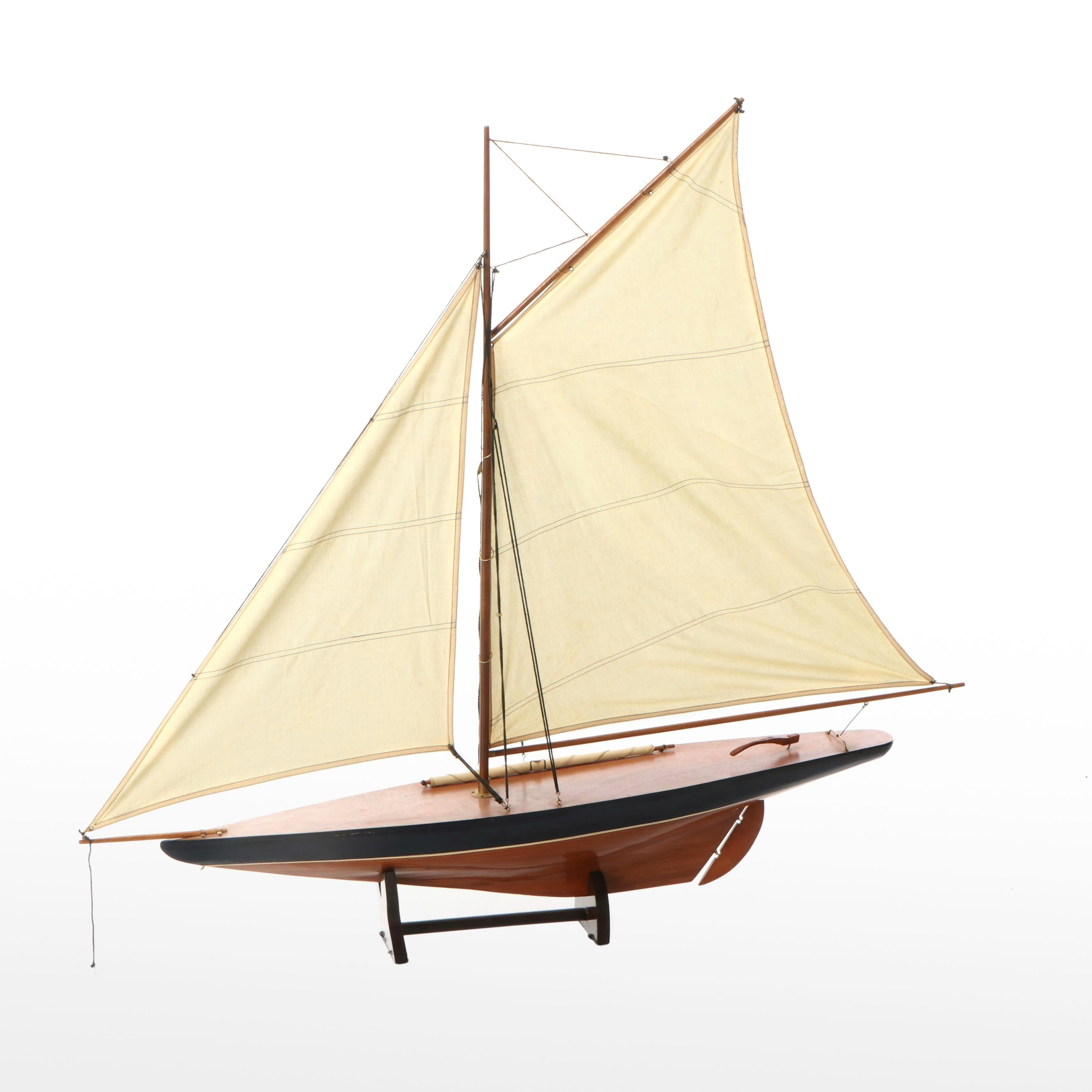 Bichromatic Painted Wooden Model Sailboat