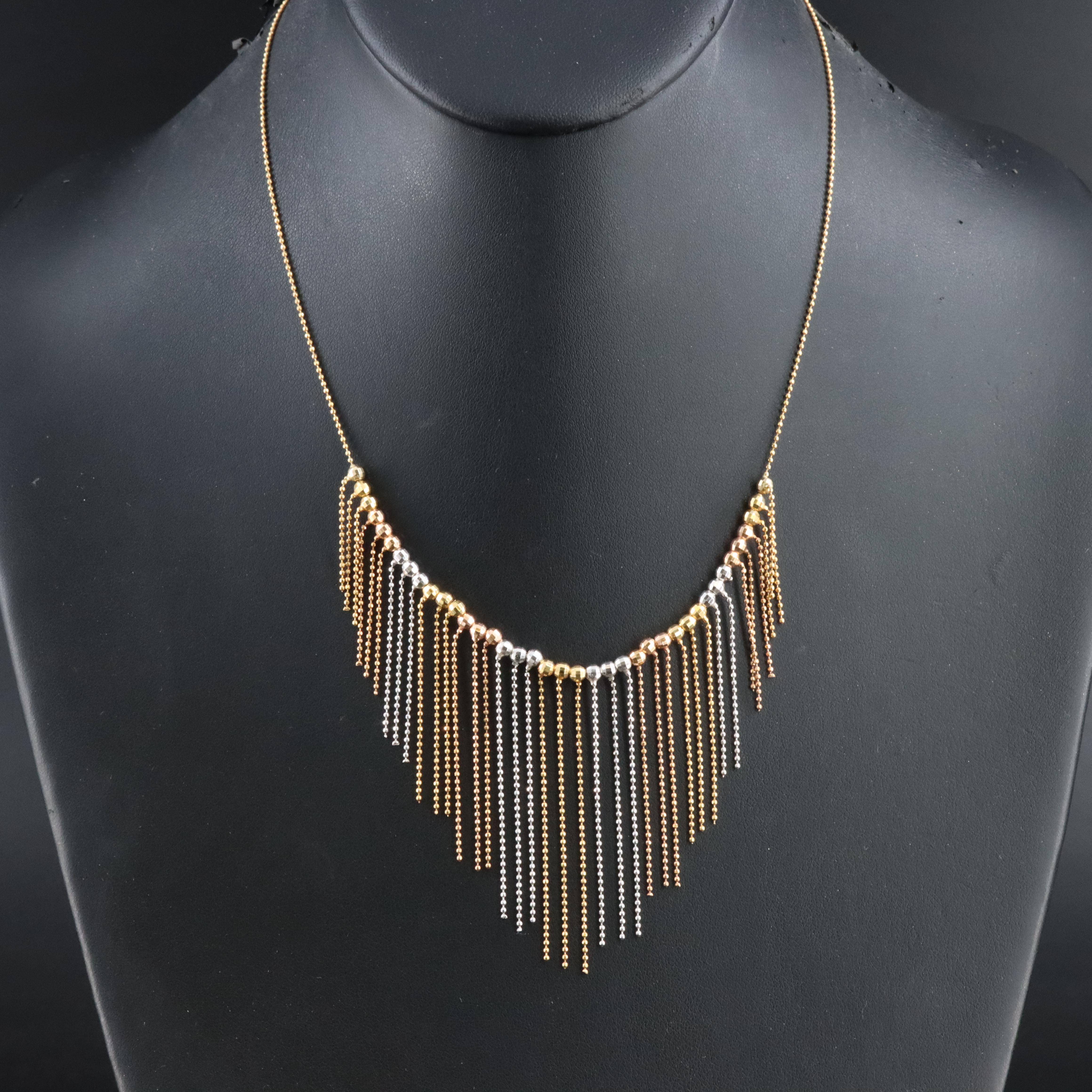 14K Tri-Color Beaded Fringe Necklace