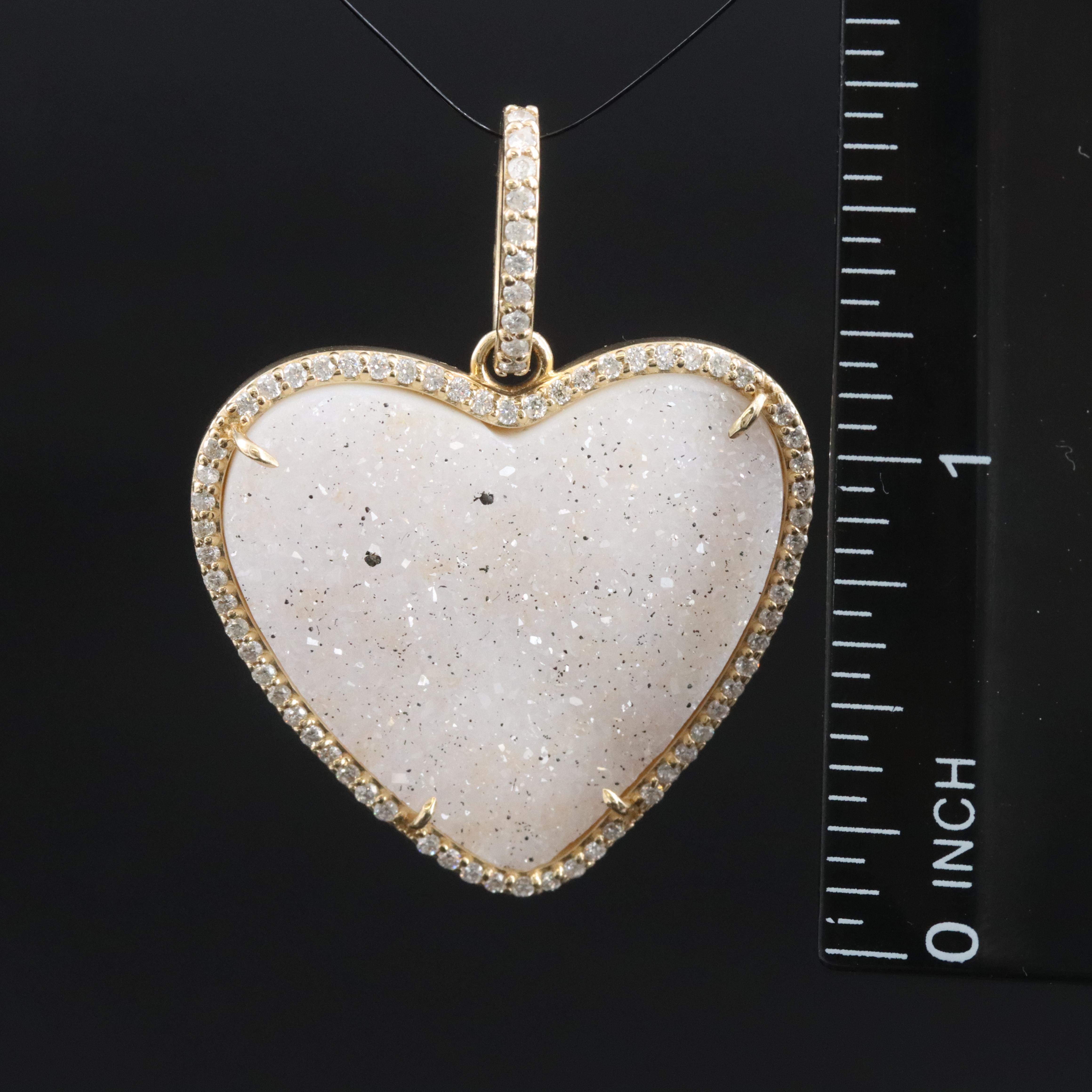 Sheryl Lowe 14K Druzy and Diamond Heart Pendant