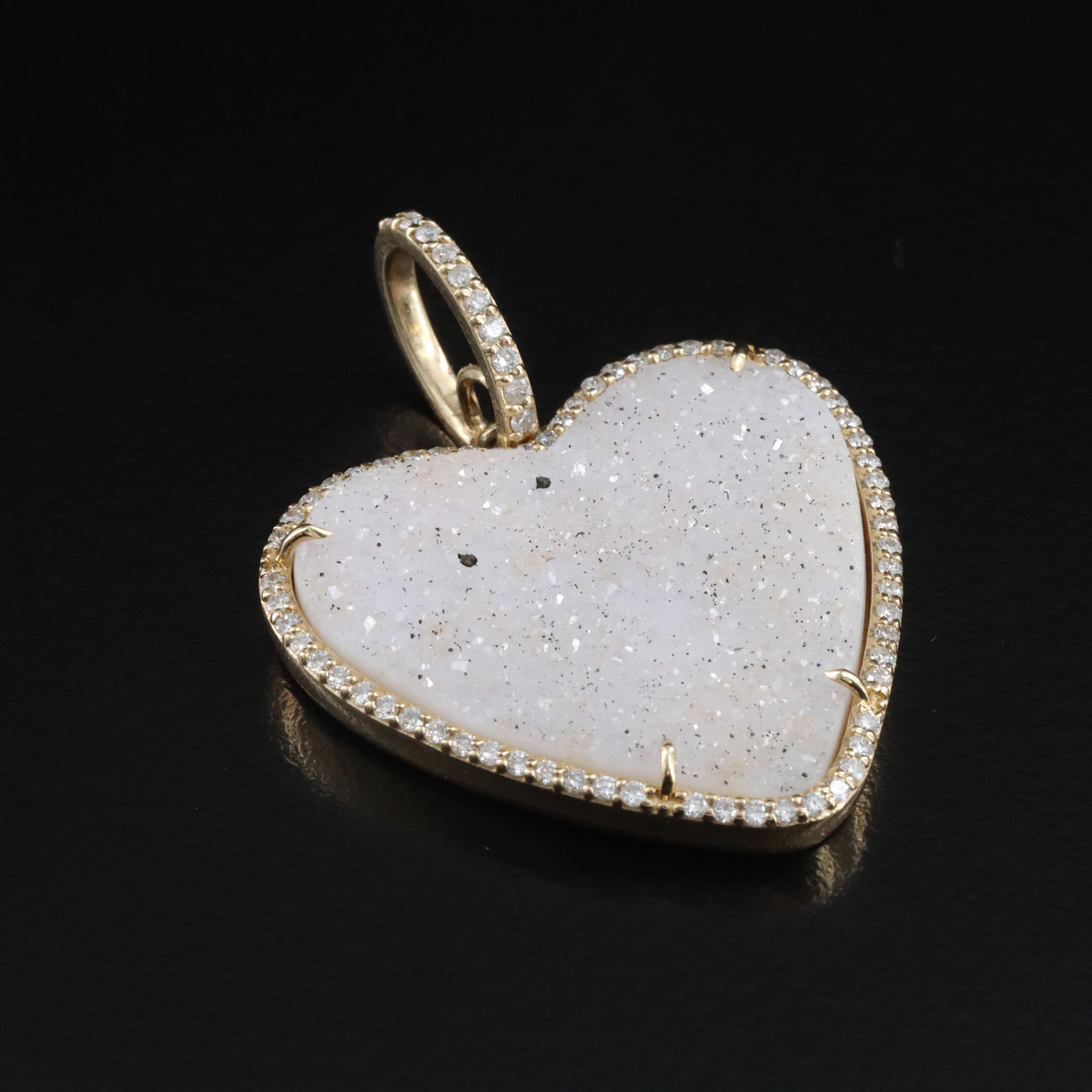 Sheryl Lowe 14K Druzy and Diamond Heart Pendant