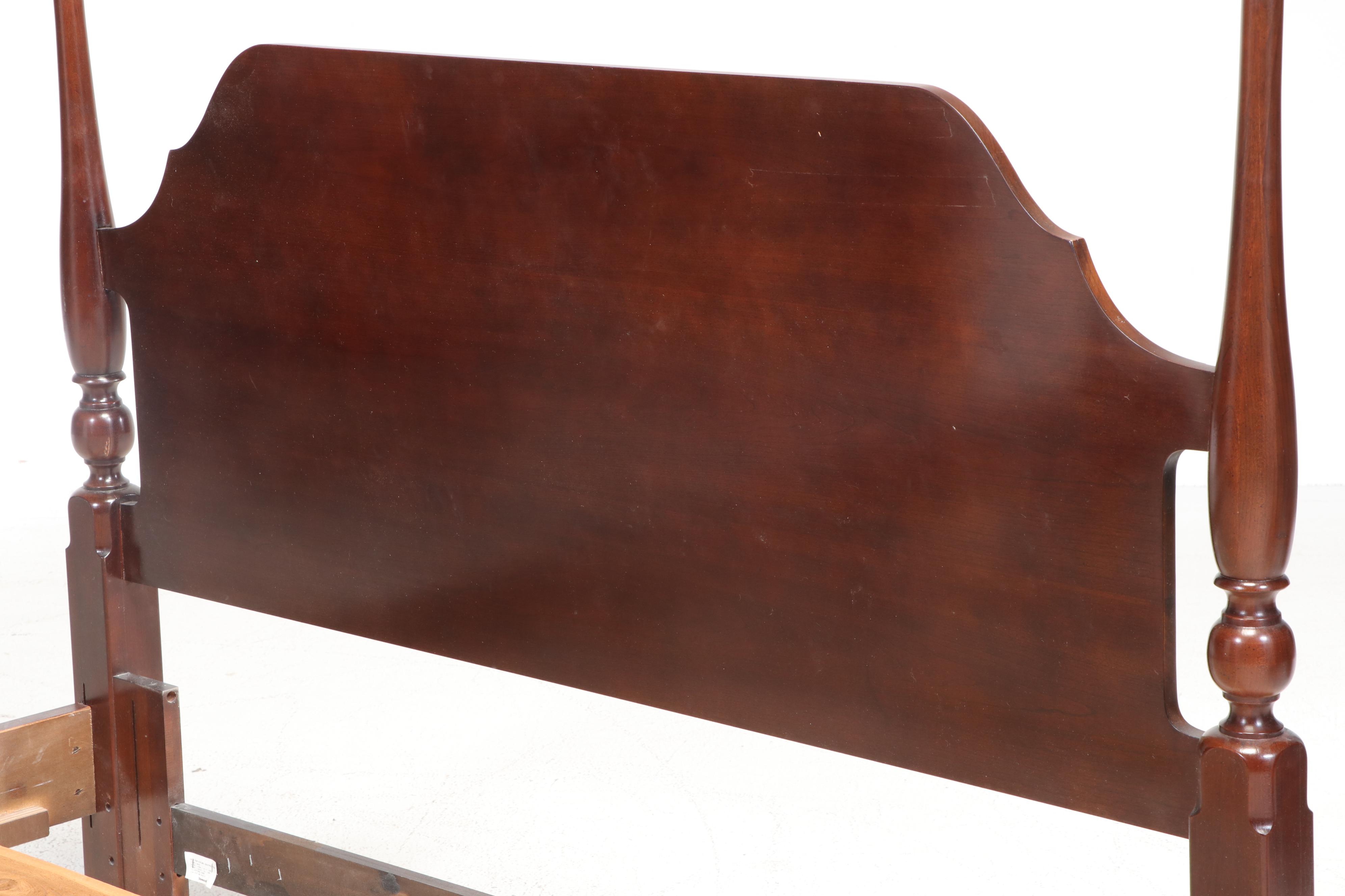 Thomasville Federal Style Cherry Four Poster Queen Size Bed and Nightstand Pair