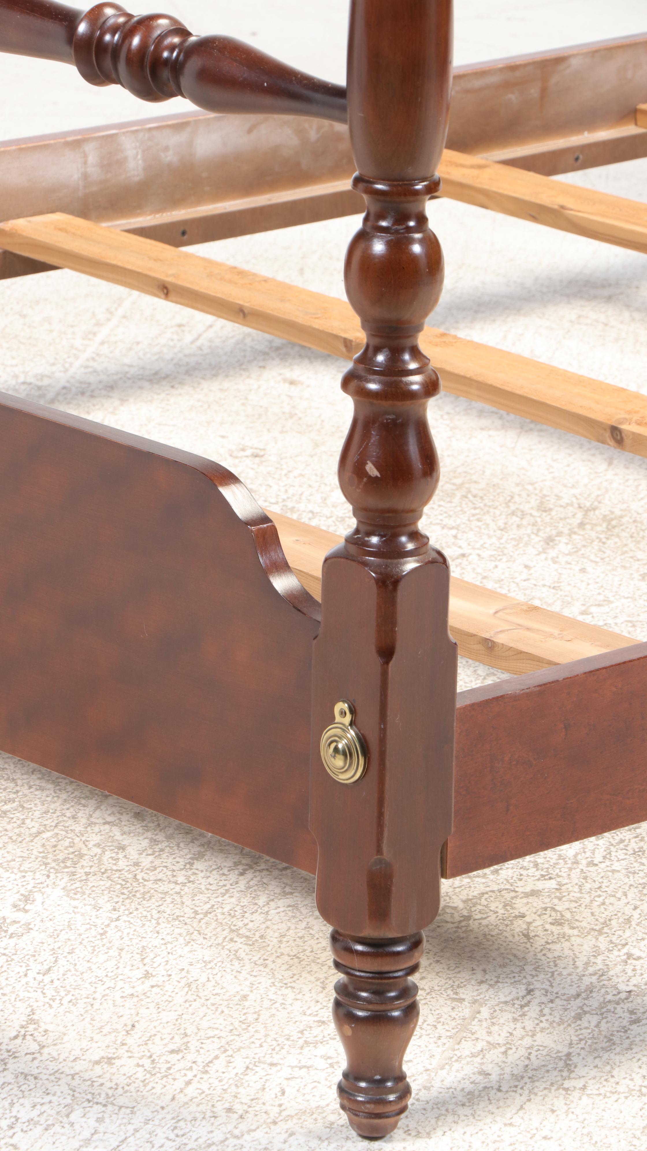 Thomasville Federal Style Cherry Four Poster Queen Size Bed and Nightstand Pair