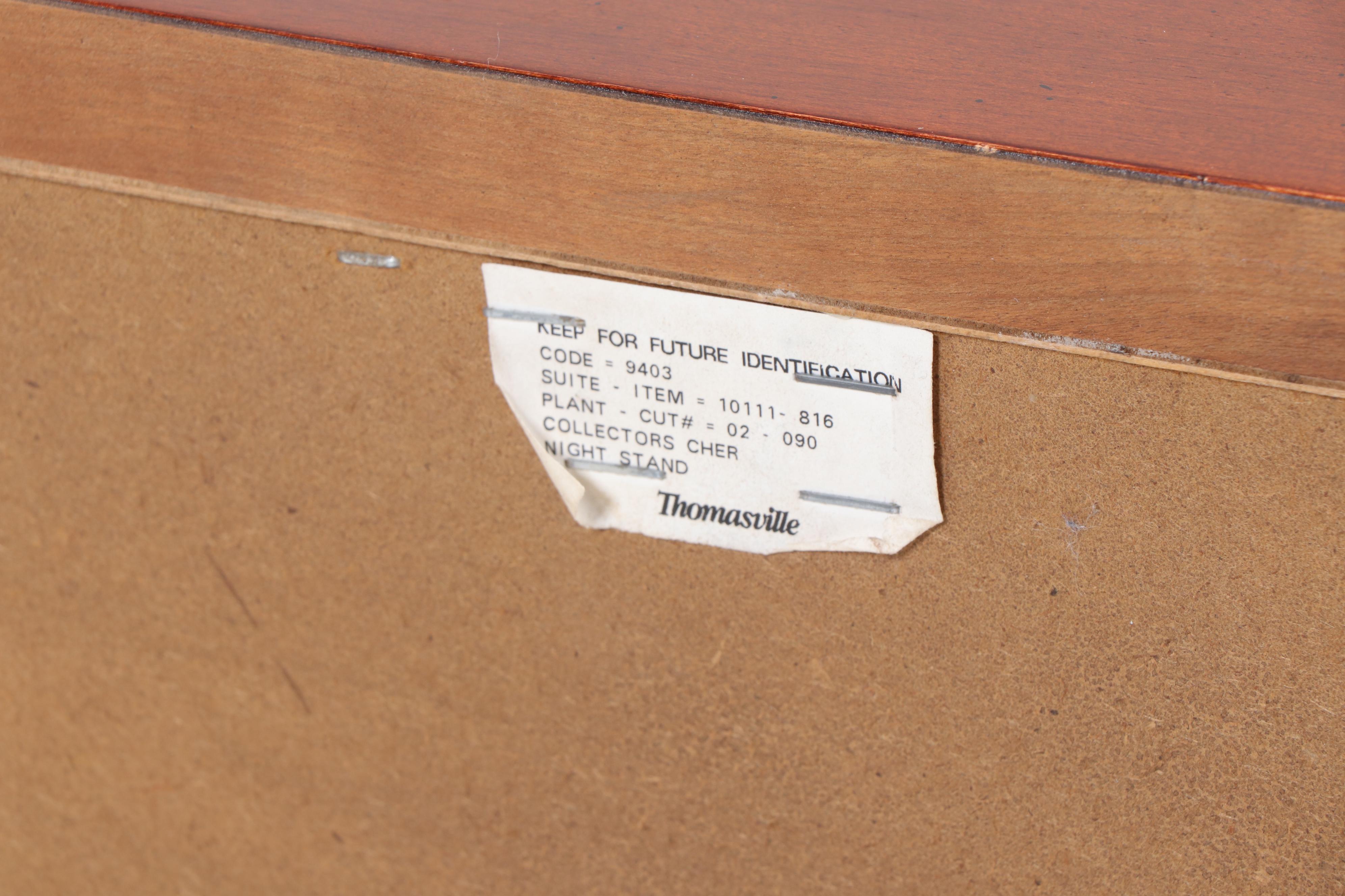 Thomasville Federal Style Cherry Four Poster Queen Size Bed and Nightstand Pair