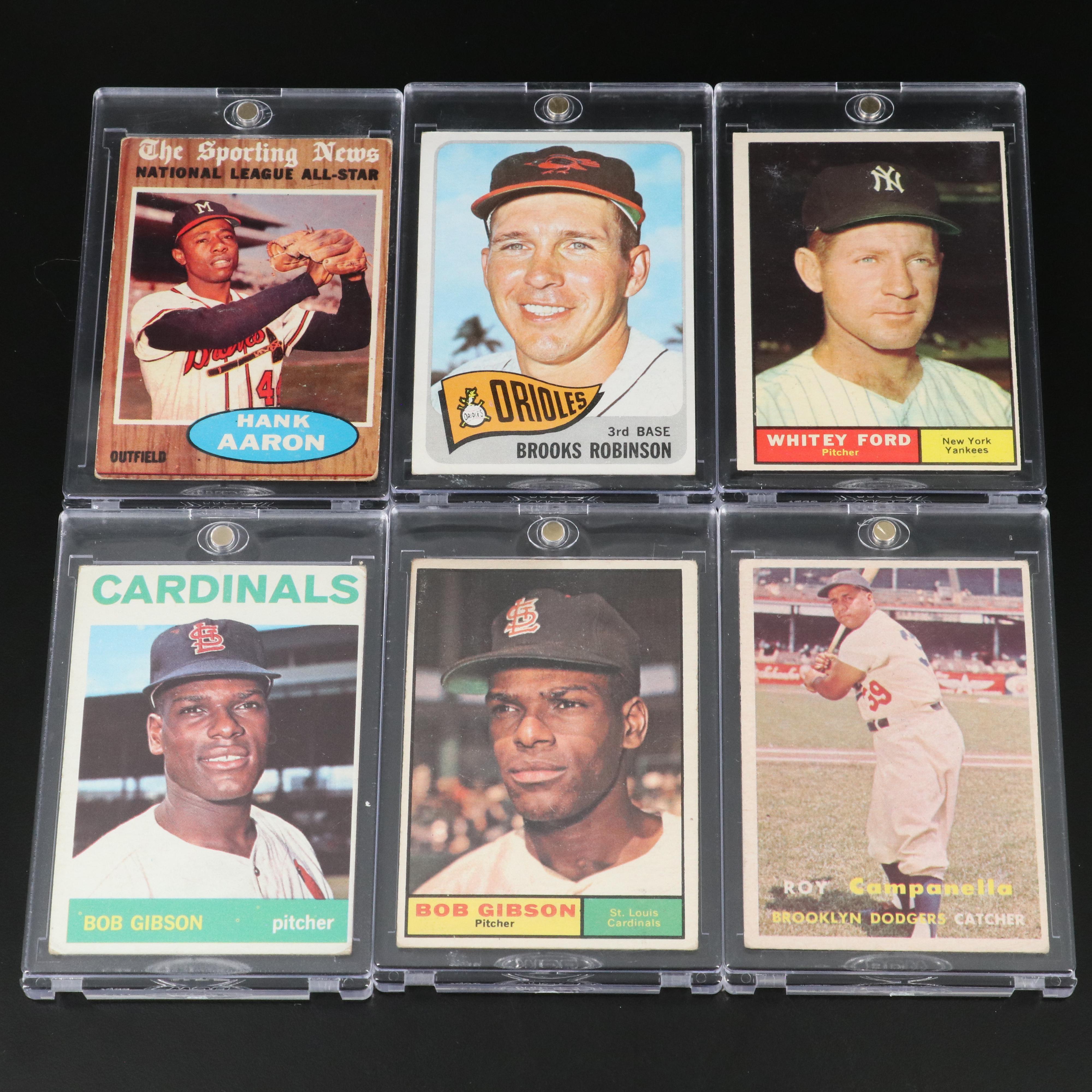 Topps Baseball Cards Featuring Hank Aaron, Bob Gibson, and More, 1950s-1960s