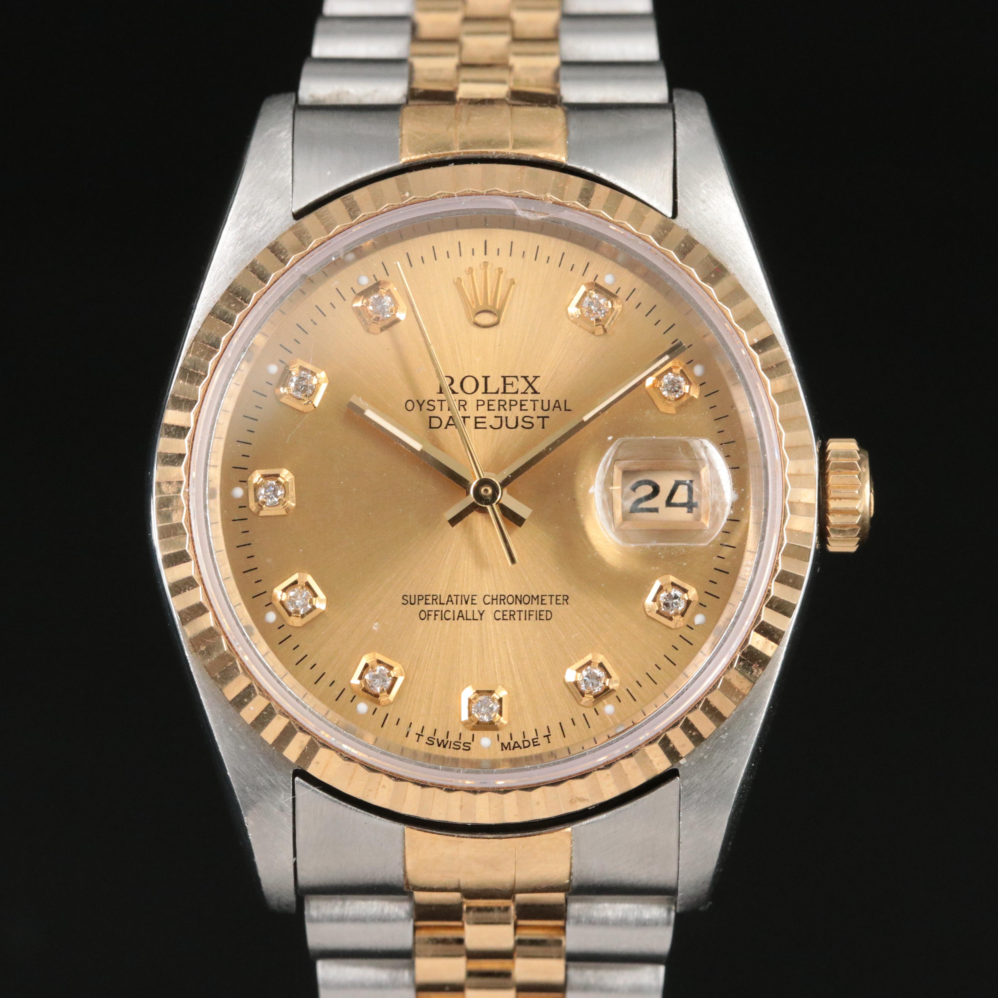 1999 Rolex Custom Diamond Dial Two-Tone Datejust Watch