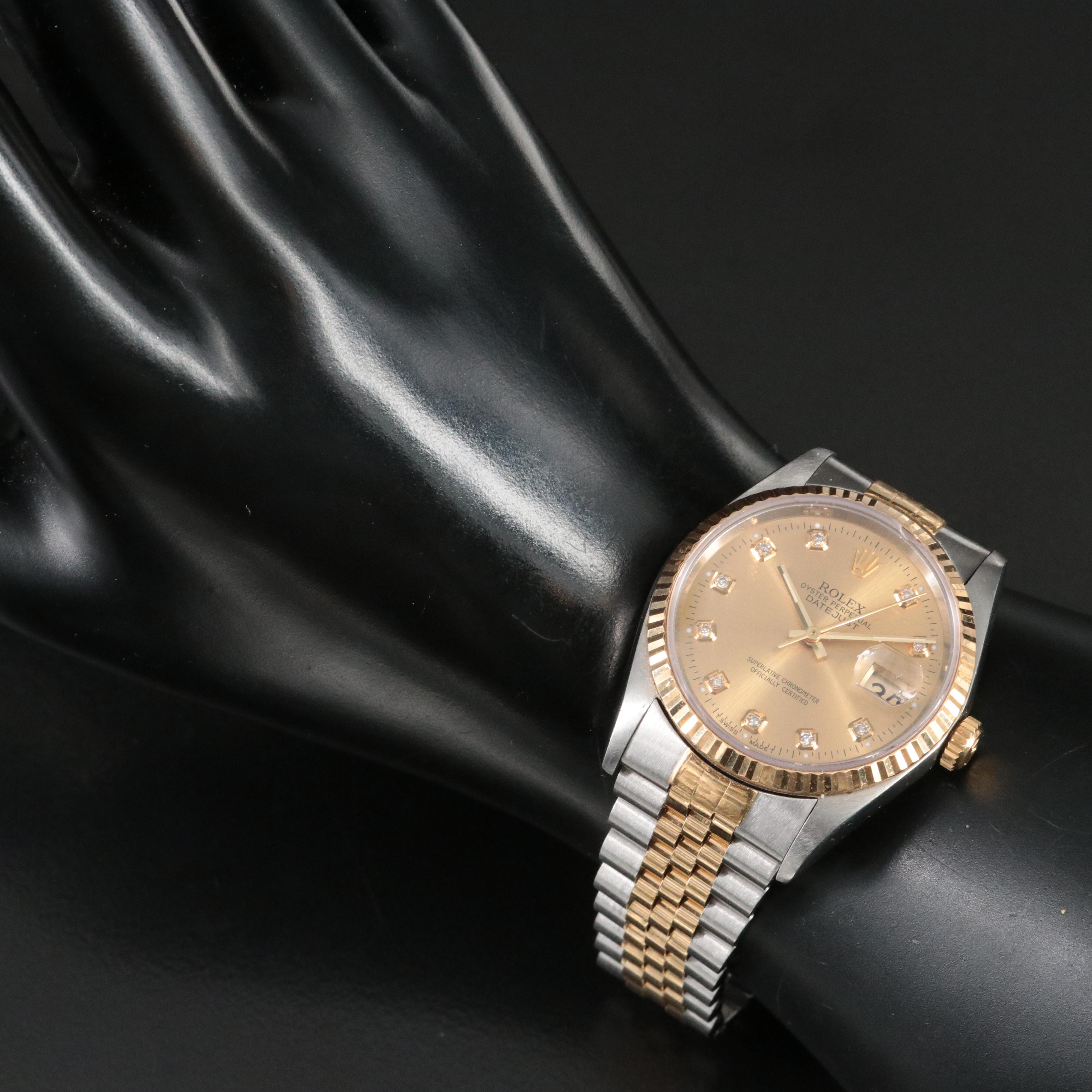 1999 Rolex Custom Diamond Dial Two-Tone Datejust Watch
