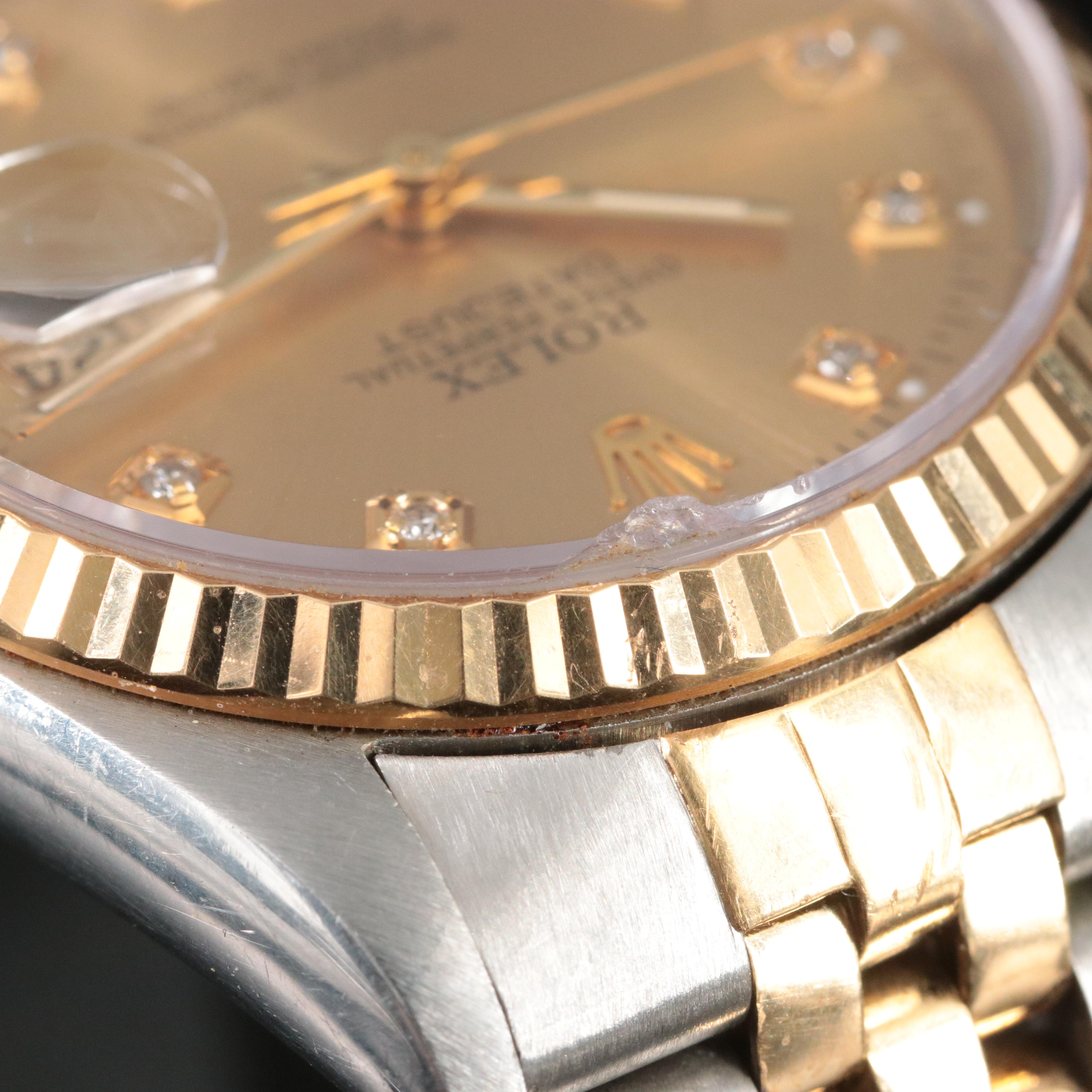 1999 Rolex Custom Diamond Dial Two-Tone Datejust Watch