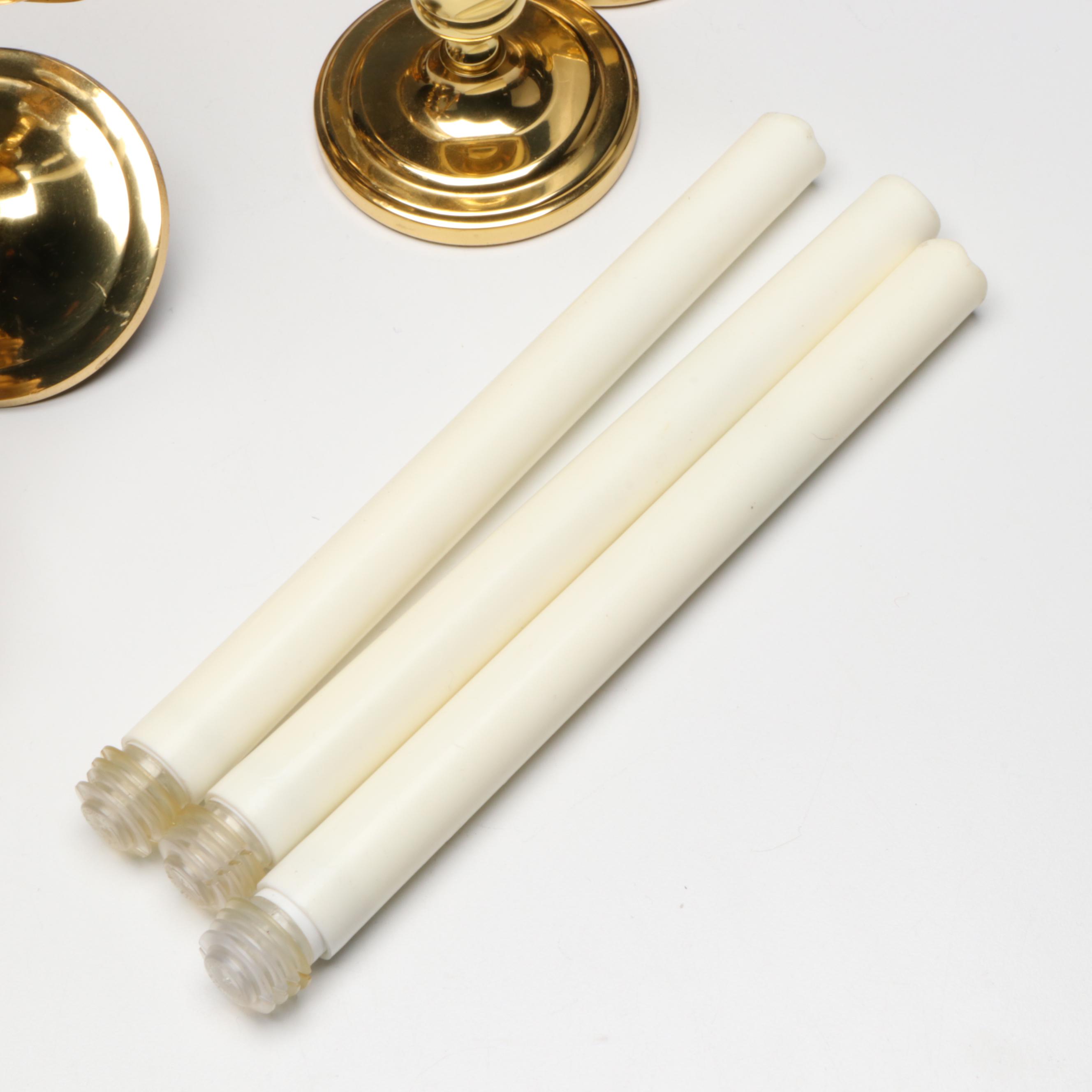 Baldwin Brass Candlesticks with Crystal and Brass Electric Lamp and Wall Sconce