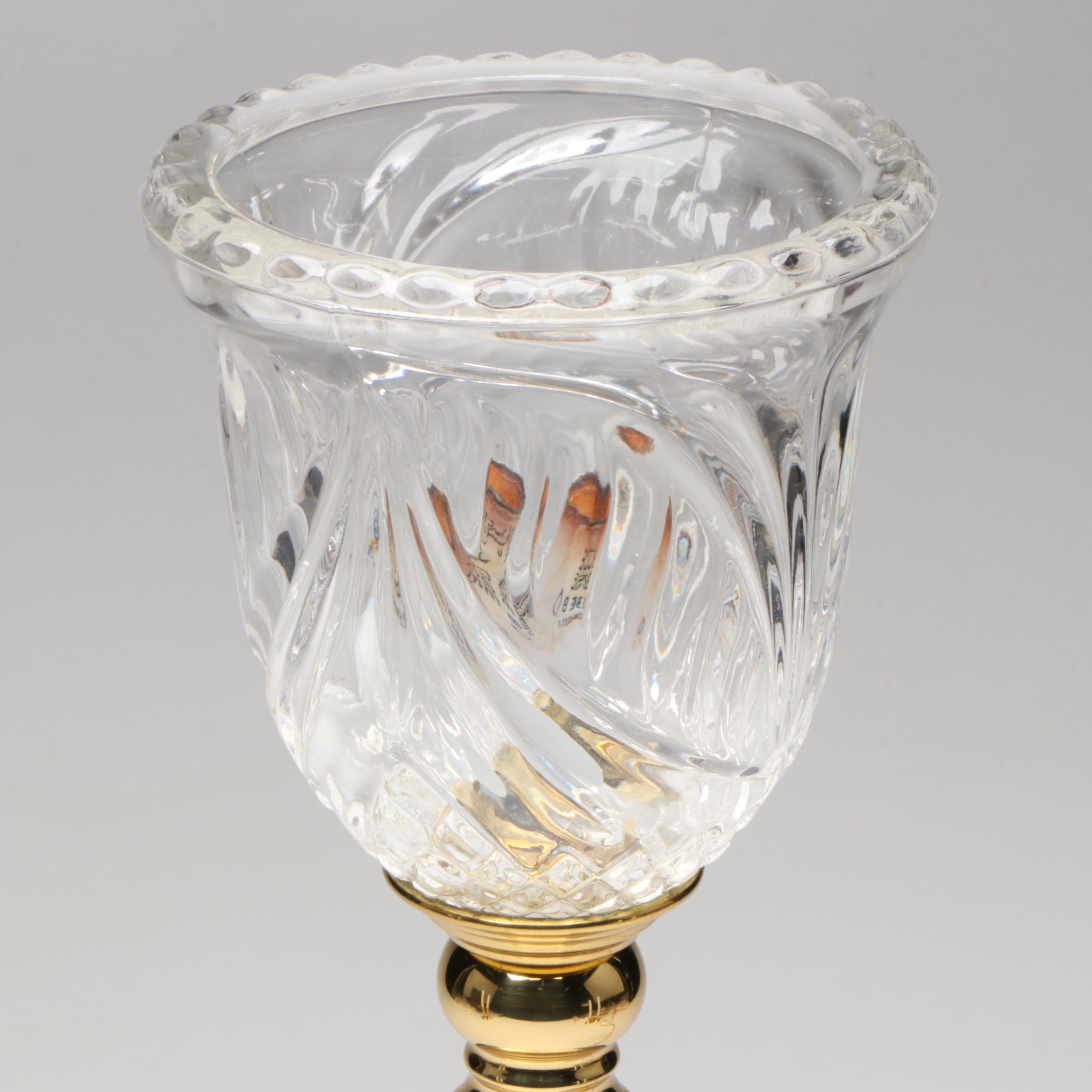 Baldwin Brass Candlesticks with Crystal and Brass Electric Lamp and Wall Sconce