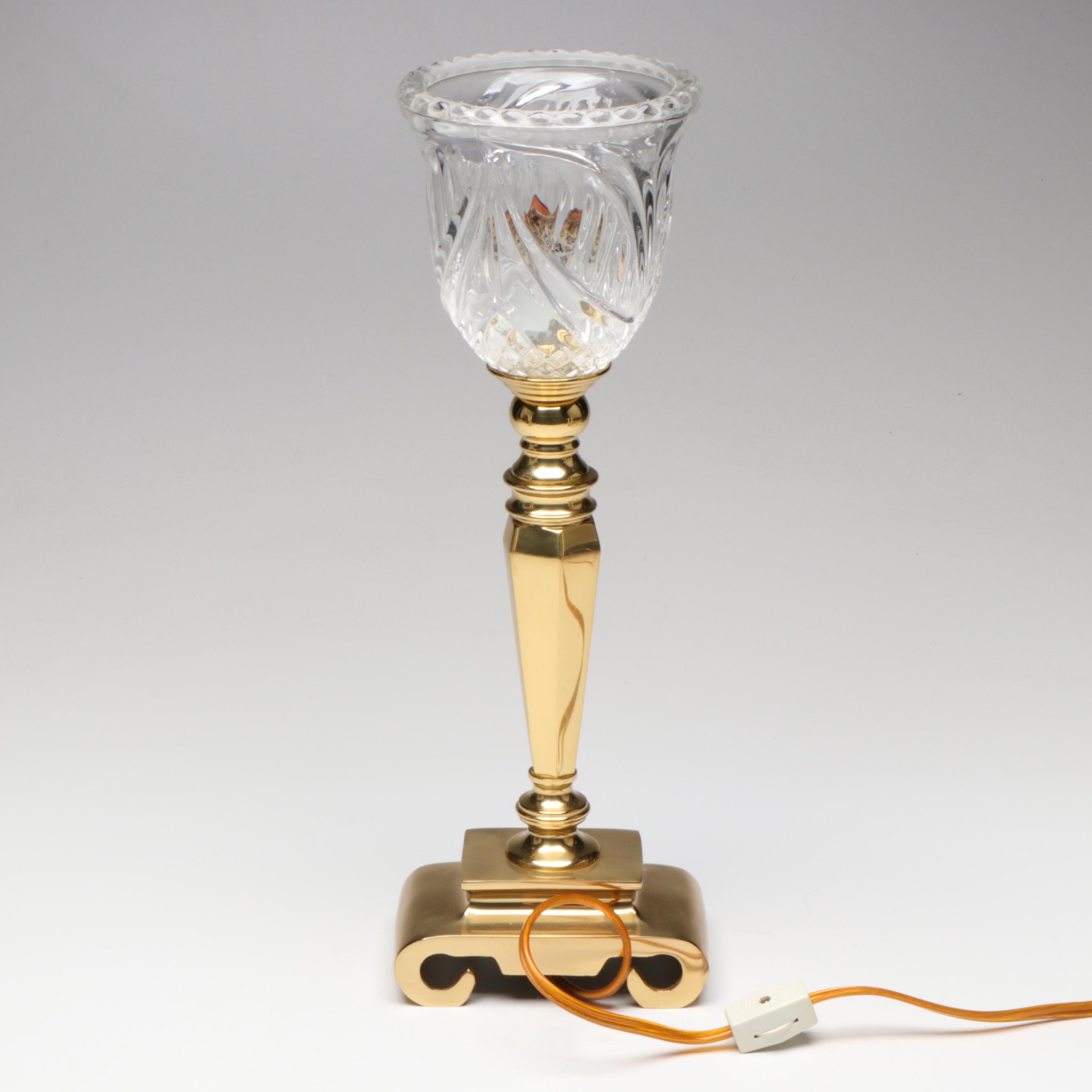 Baldwin Brass Candlesticks with Crystal and Brass Electric Lamp and Wall Sconce