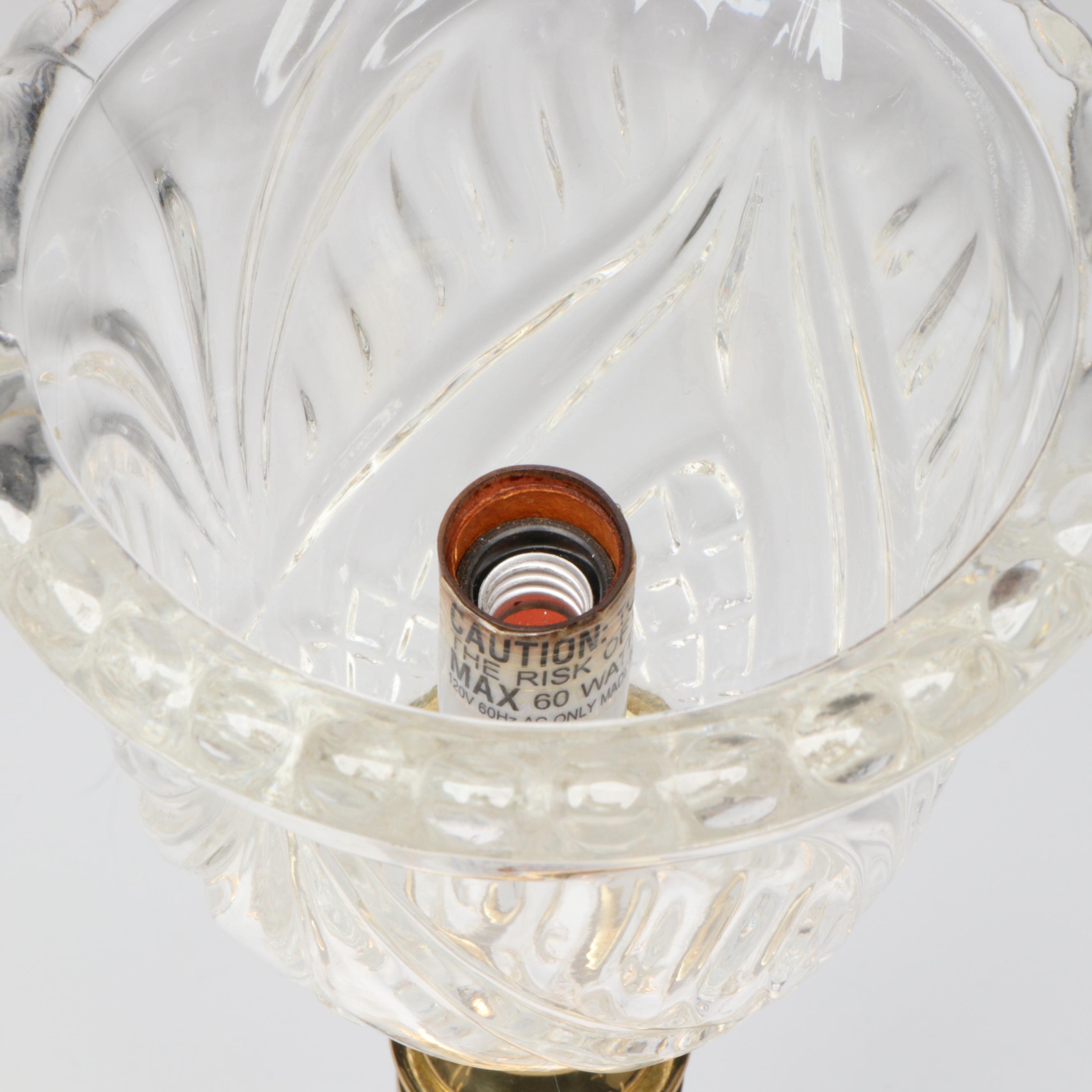 Baldwin Brass Candlesticks with Crystal and Brass Electric Lamp and Wall Sconce