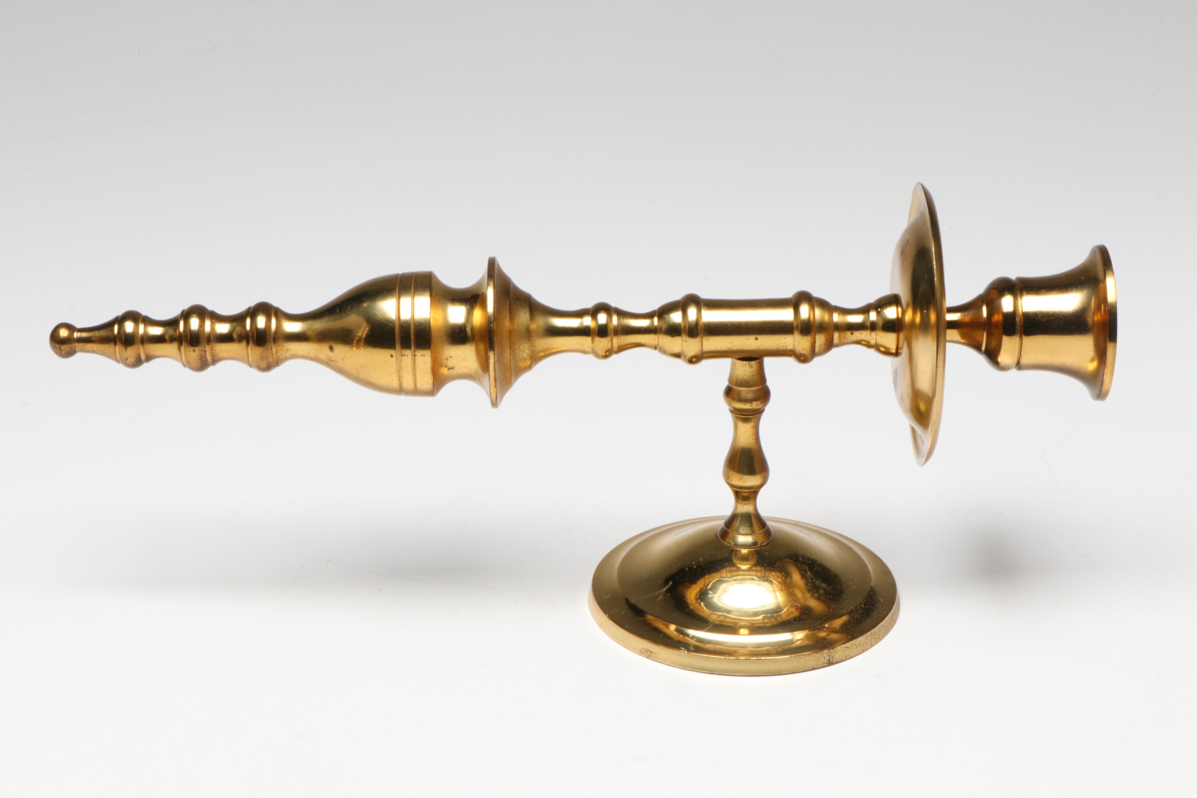 Baldwin Brass Candlesticks with Crystal and Brass Electric Lamp and Wall Sconce