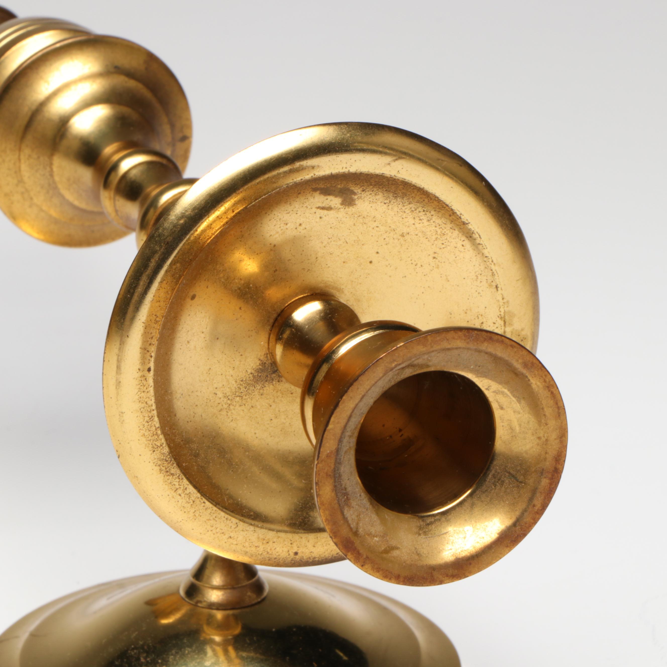 Baldwin Brass Candlesticks with Crystal and Brass Electric Lamp and Wall Sconce