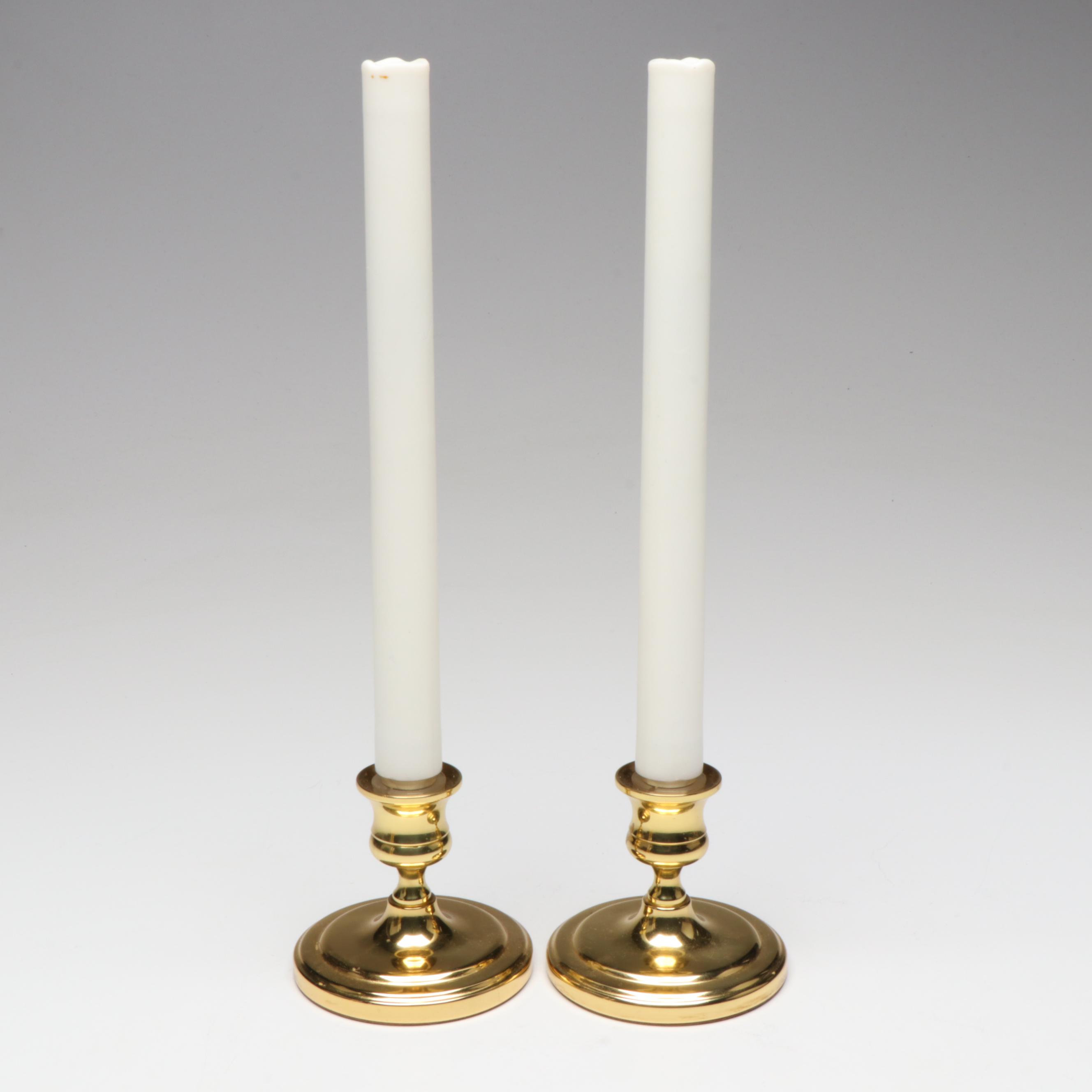 Baldwin Brass Candlesticks with Crystal and Brass Electric Lamp and Wall Sconce