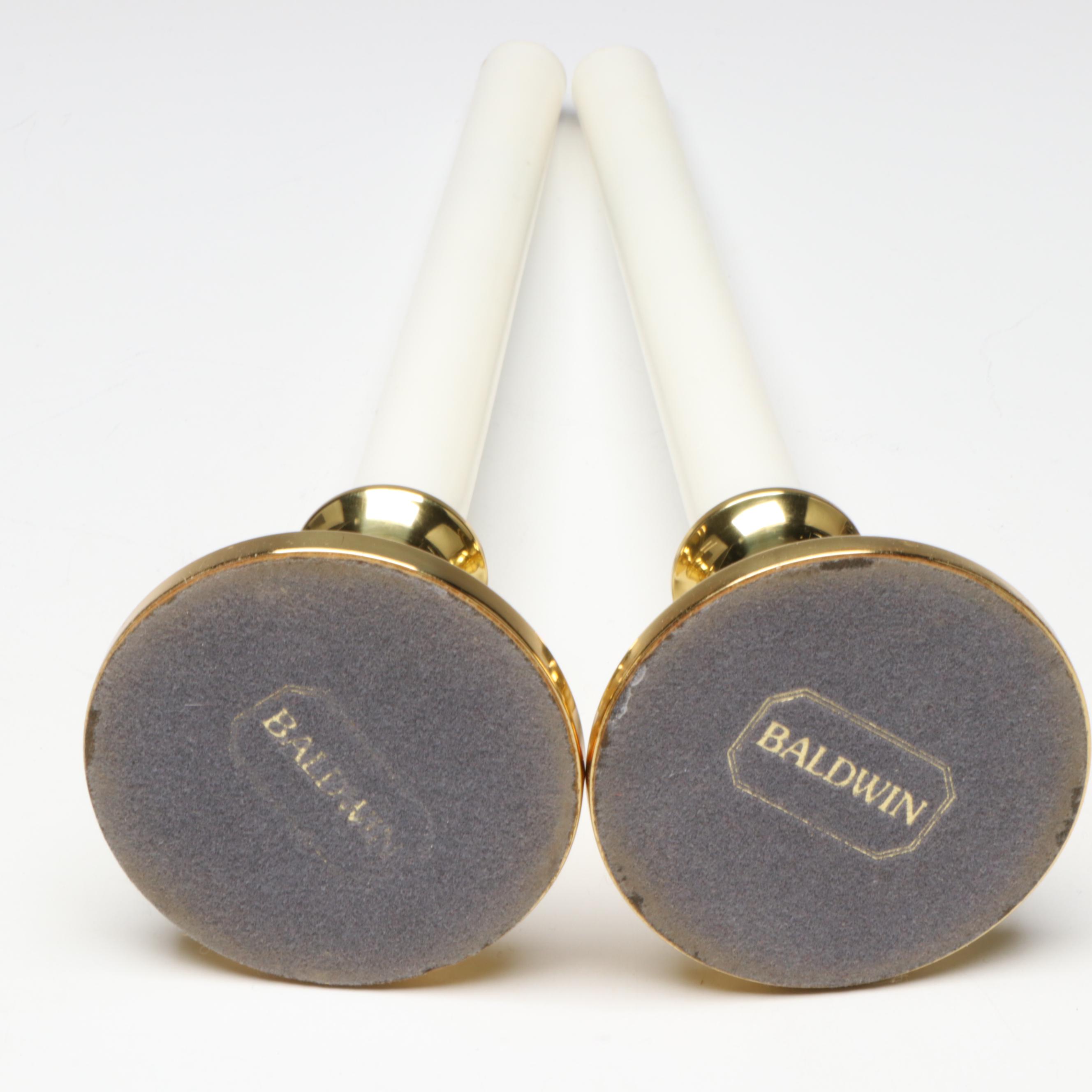 Baldwin Brass Candlesticks with Crystal and Brass Electric Lamp and Wall Sconce