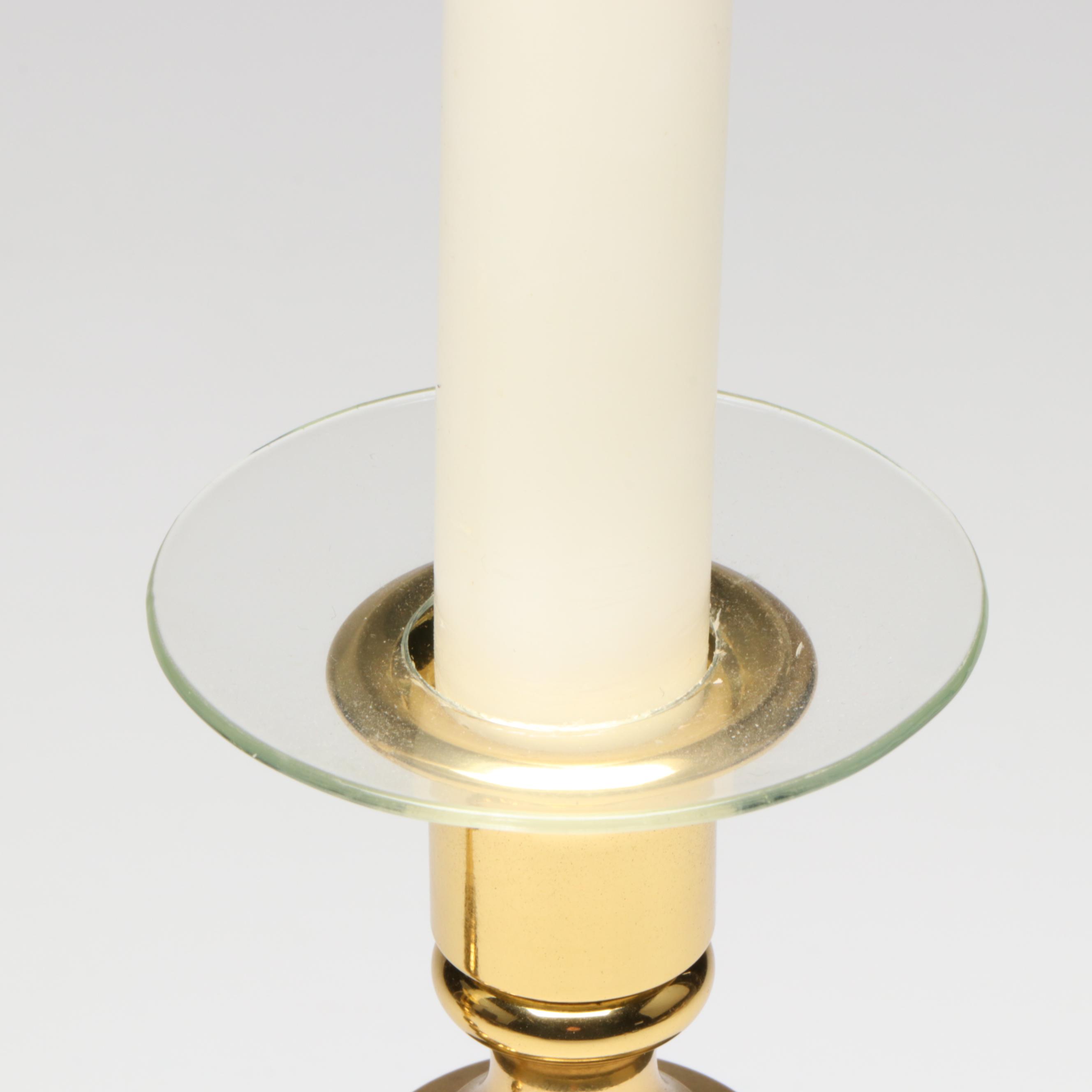 Baldwin Brass Candlesticks with Crystal and Brass Electric Lamp and Wall Sconce