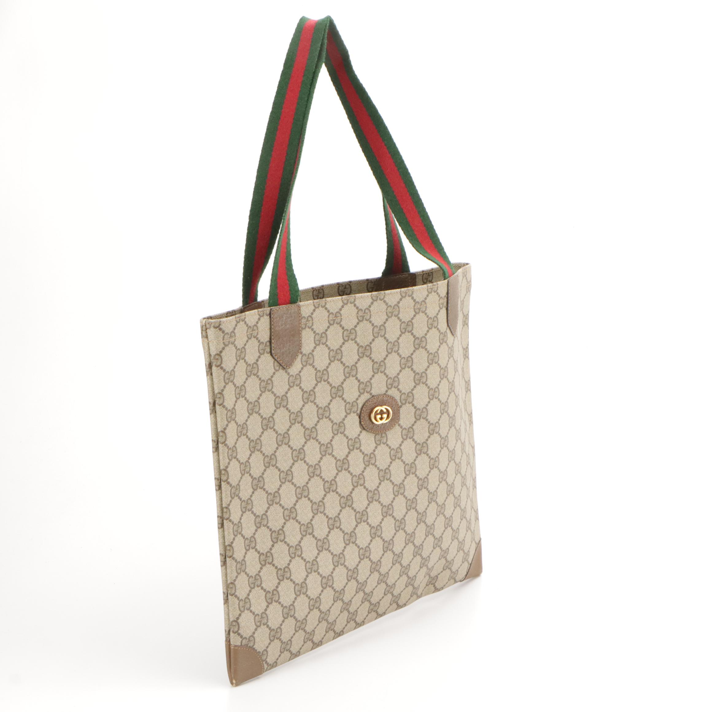 Gucci Interlocking GG Web Stripe Flat Tote in GG Supreme Canvas, 1980s