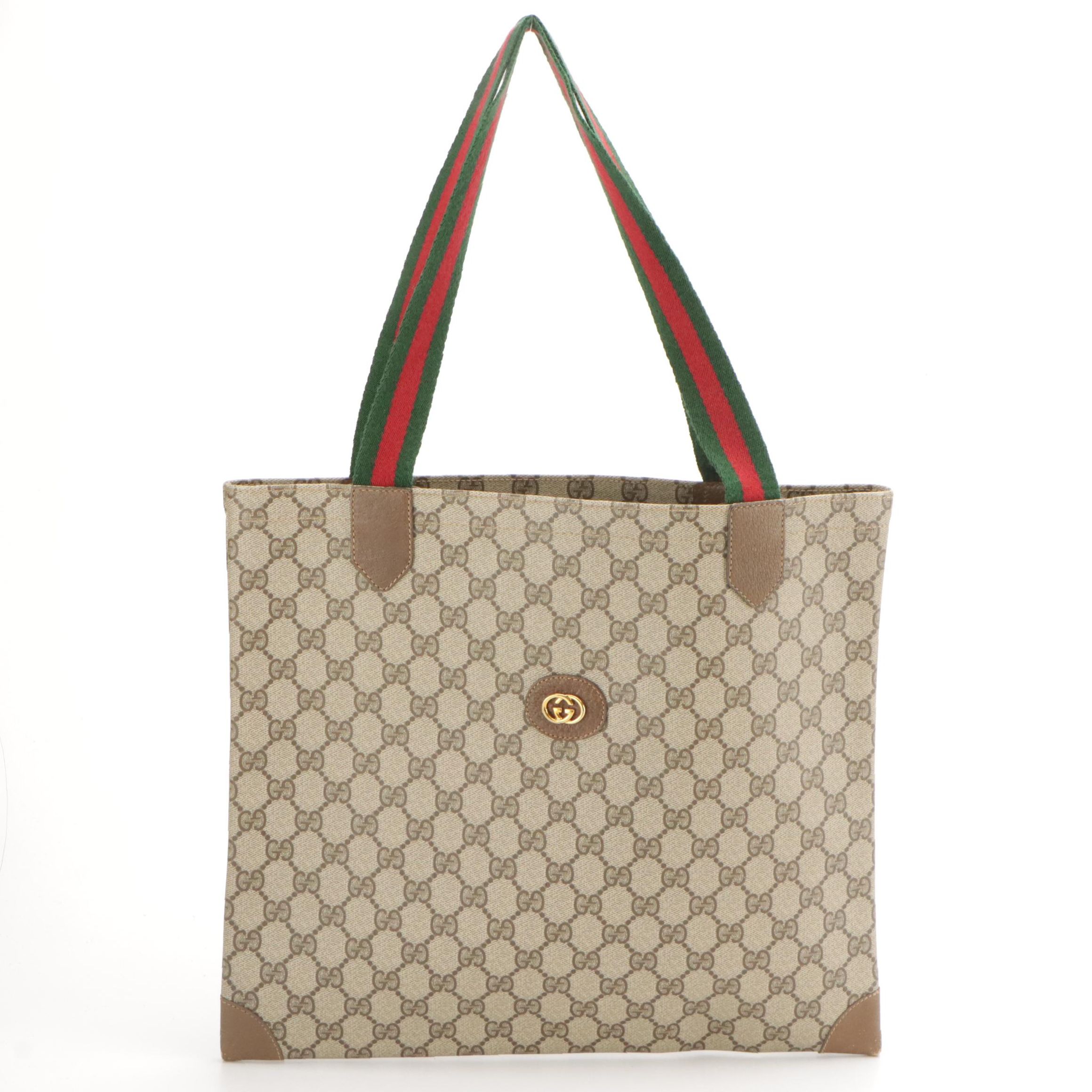Gucci Interlocking GG Web Stripe Flat Tote in GG Supreme Canvas, 1980s