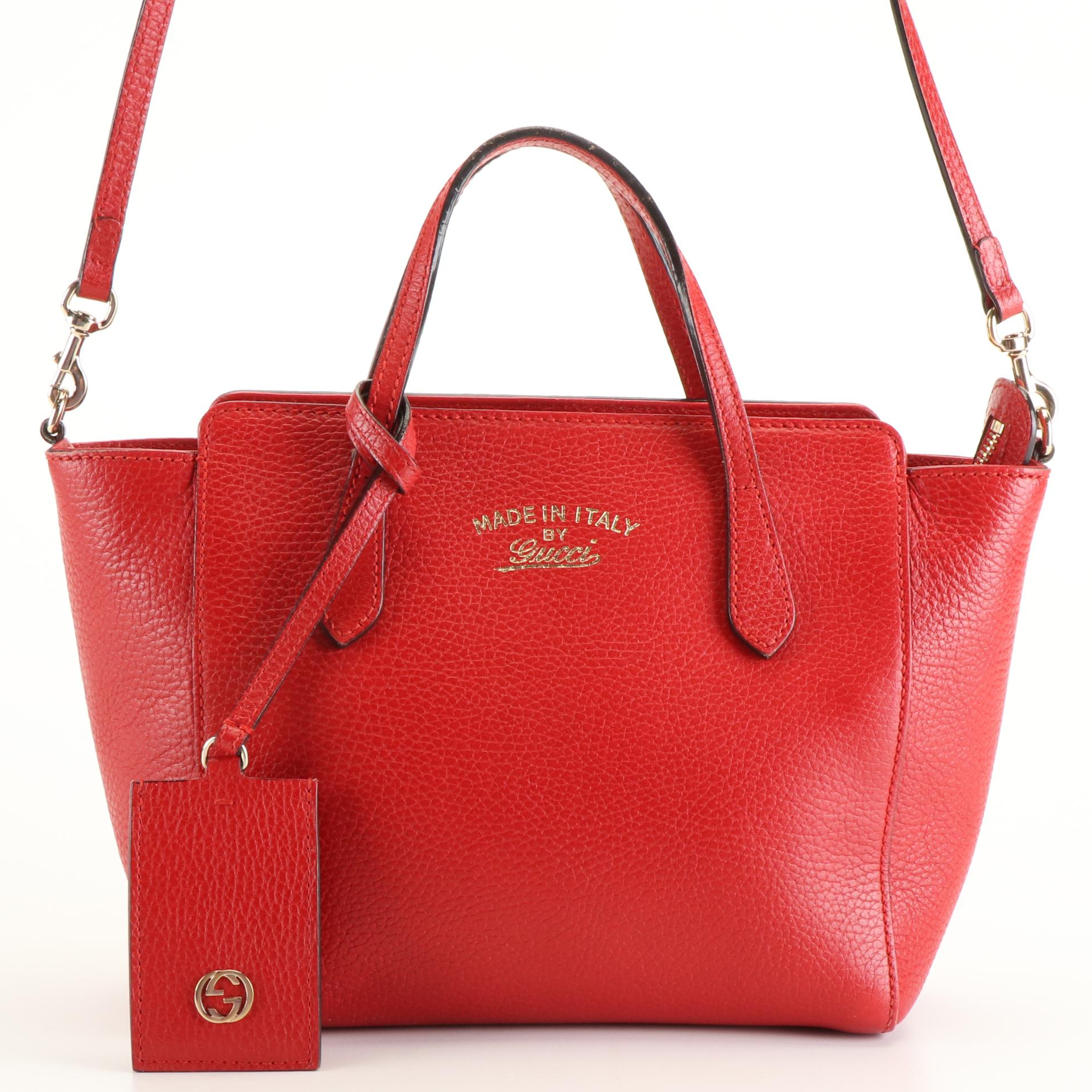 Gucci Swing Tote Bag in Red Pebbled Leather