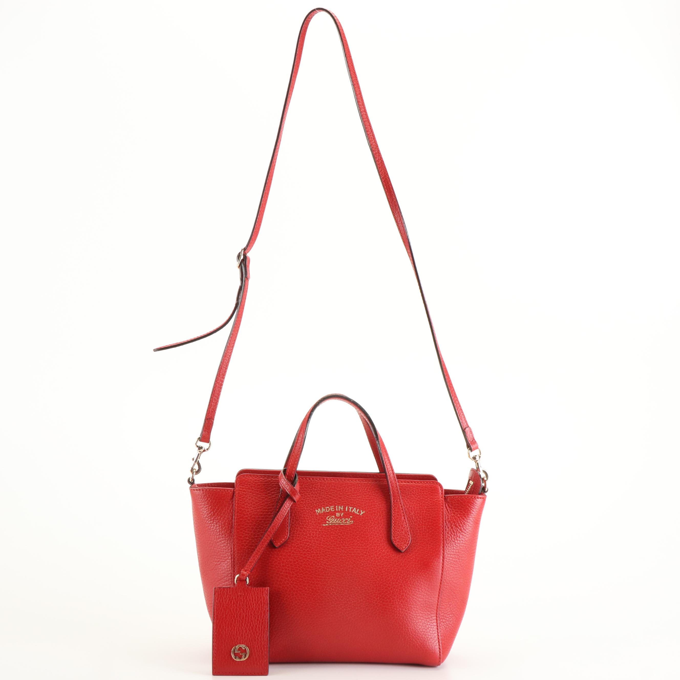 Gucci Swing Tote Bag in Red Pebbled Leather