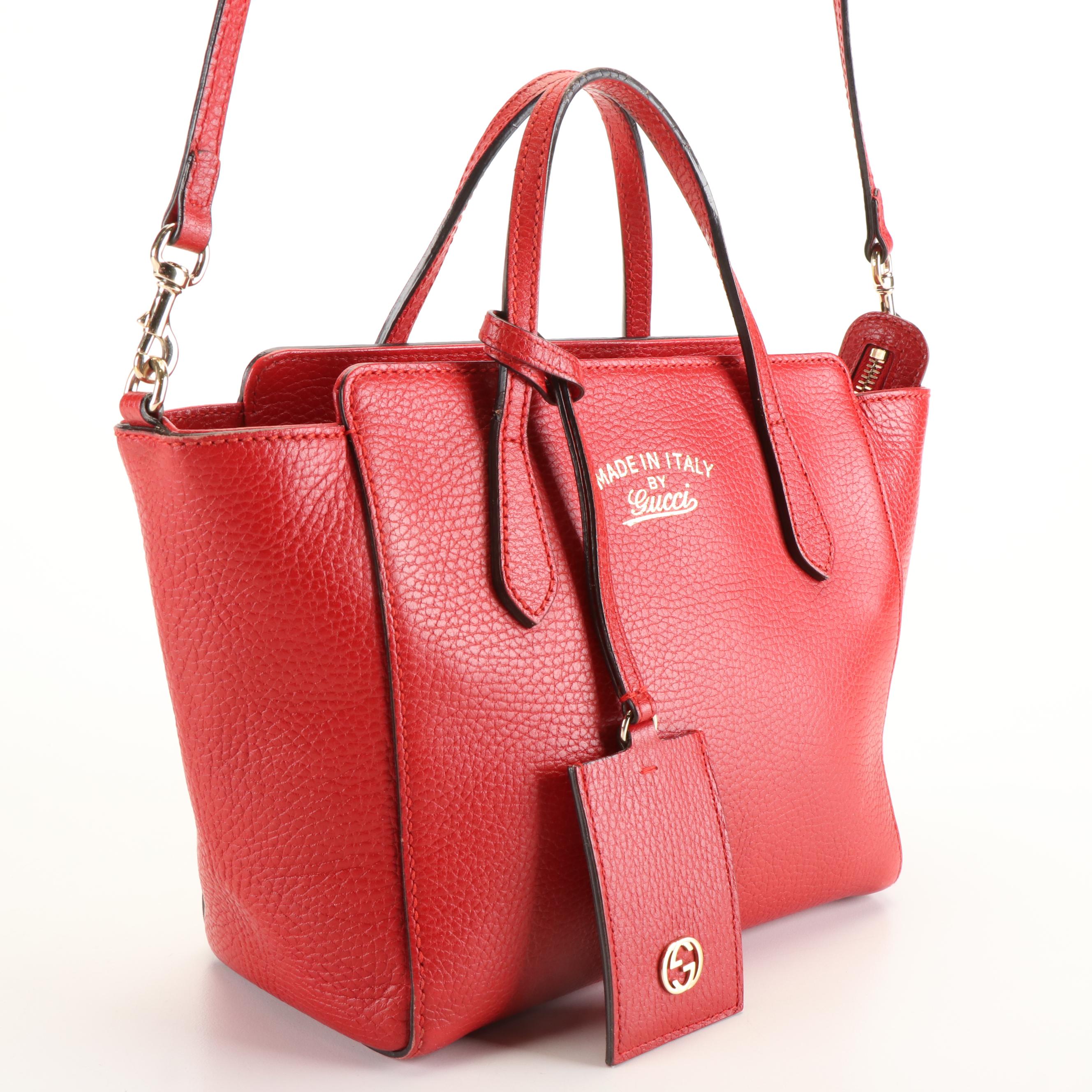 Gucci Swing Tote Bag in Red Pebbled Leather