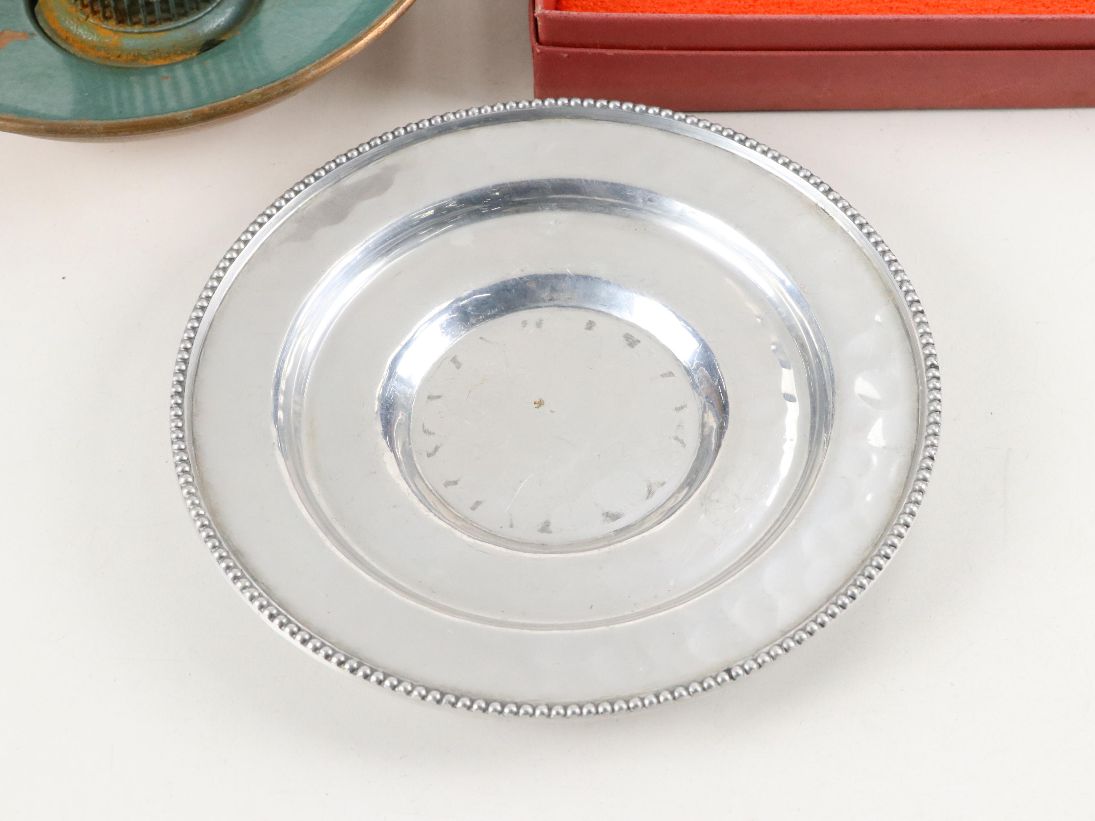 English Silver Plate Coasters with Table Accessories and Rear View Car Mirror