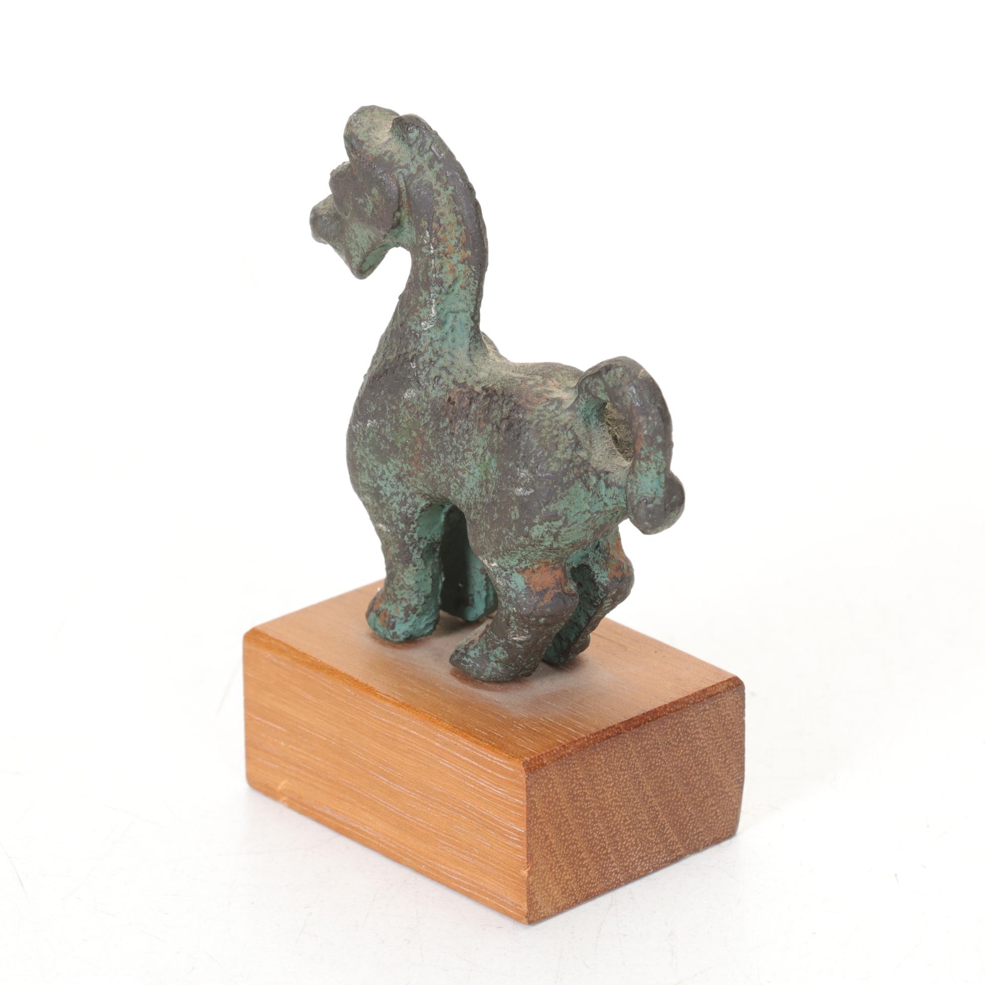 Alva Studios Ha Ming Horse with Carved Panther, Patina Arrowhead Bush & Inkstone