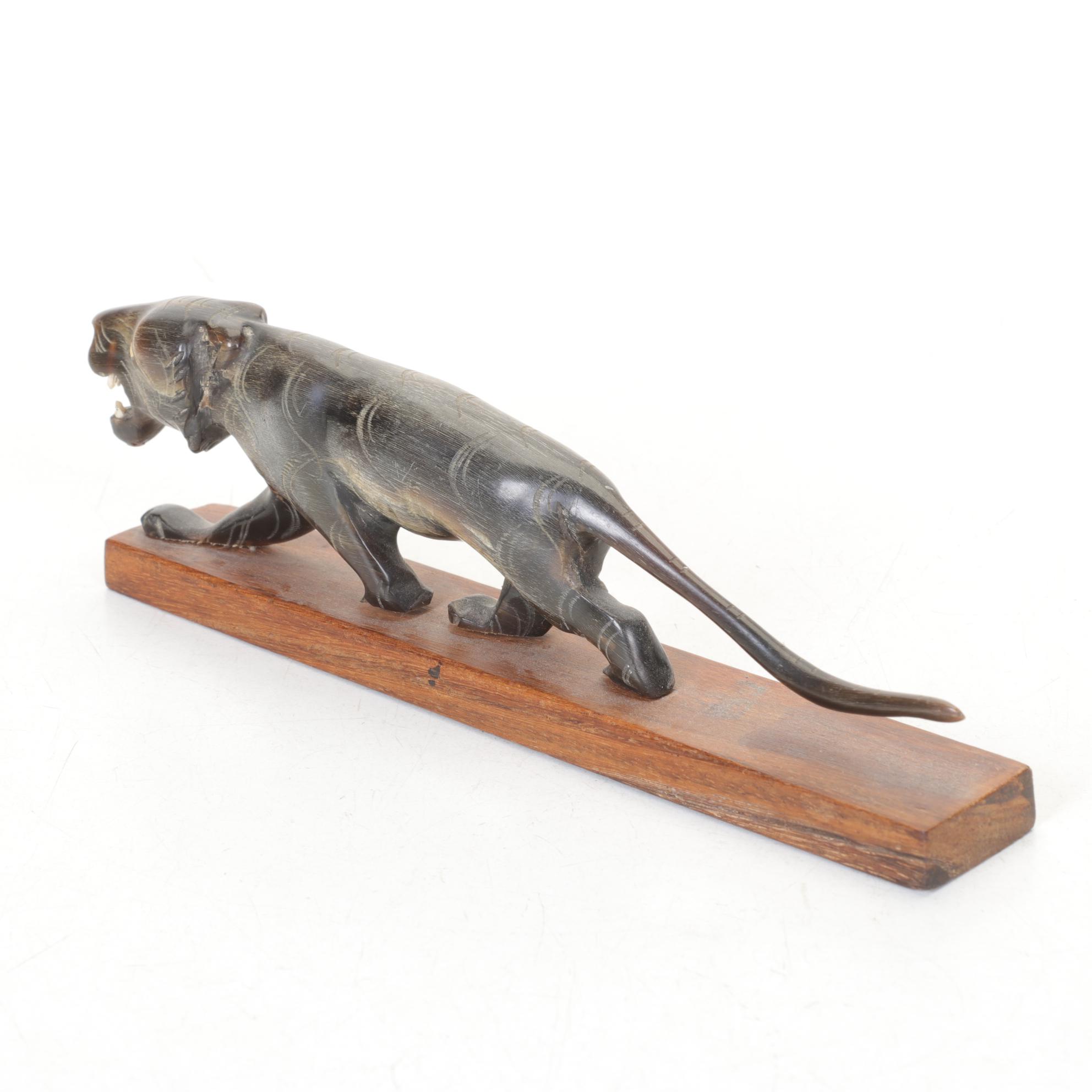 Alva Studios Ha Ming Horse with Carved Panther, Patina Arrowhead Bush & Inkstone