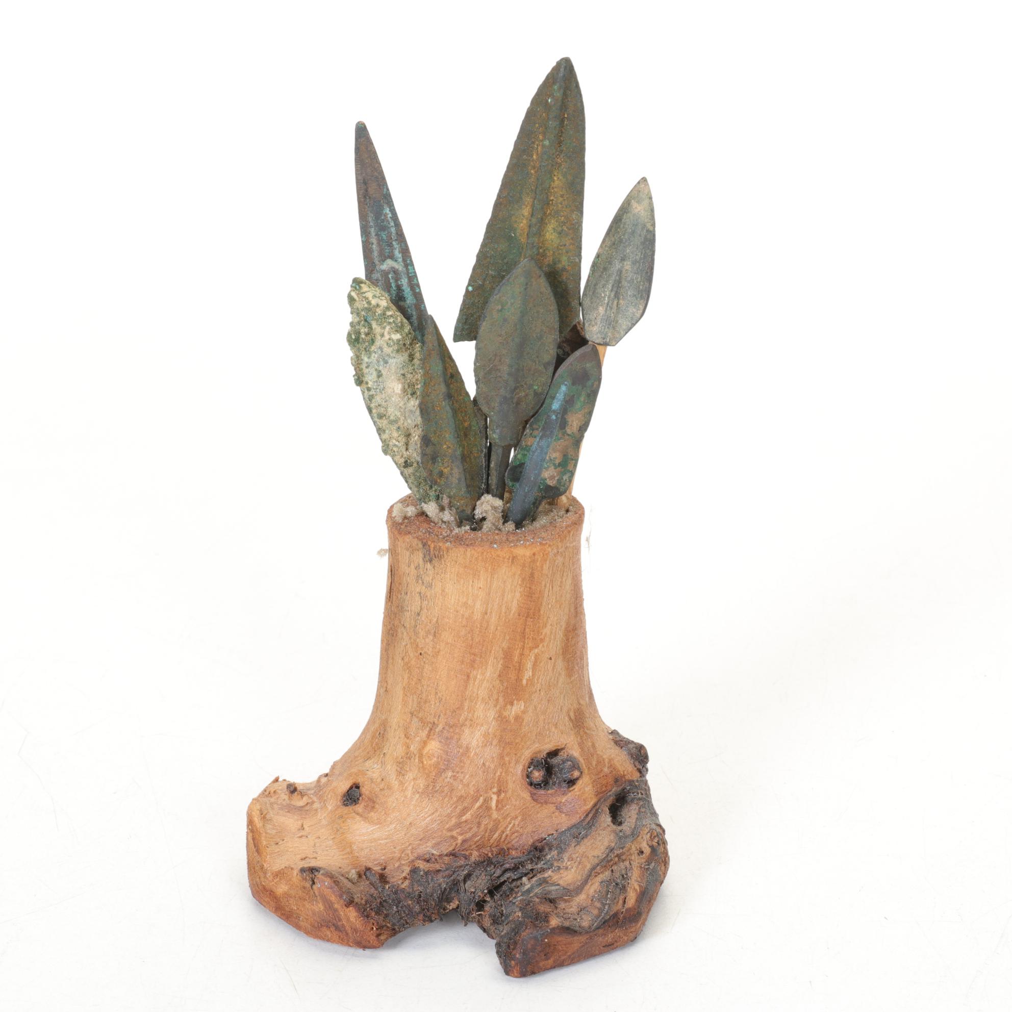 Alva Studios Ha Ming Horse with Carved Panther, Patina Arrowhead Bush & Inkstone