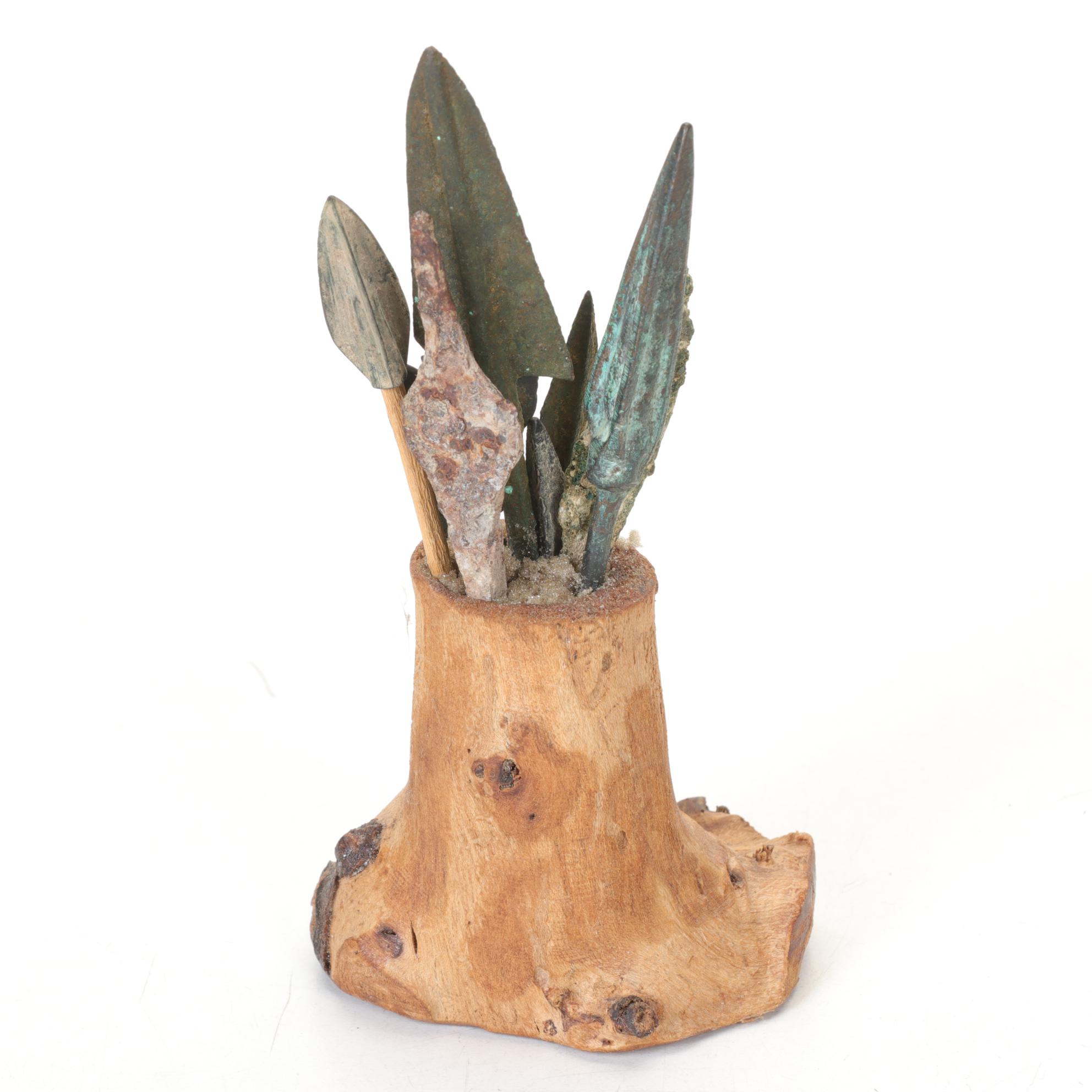 Alva Studios Ha Ming Horse with Carved Panther, Patina Arrowhead Bush & Inkstone