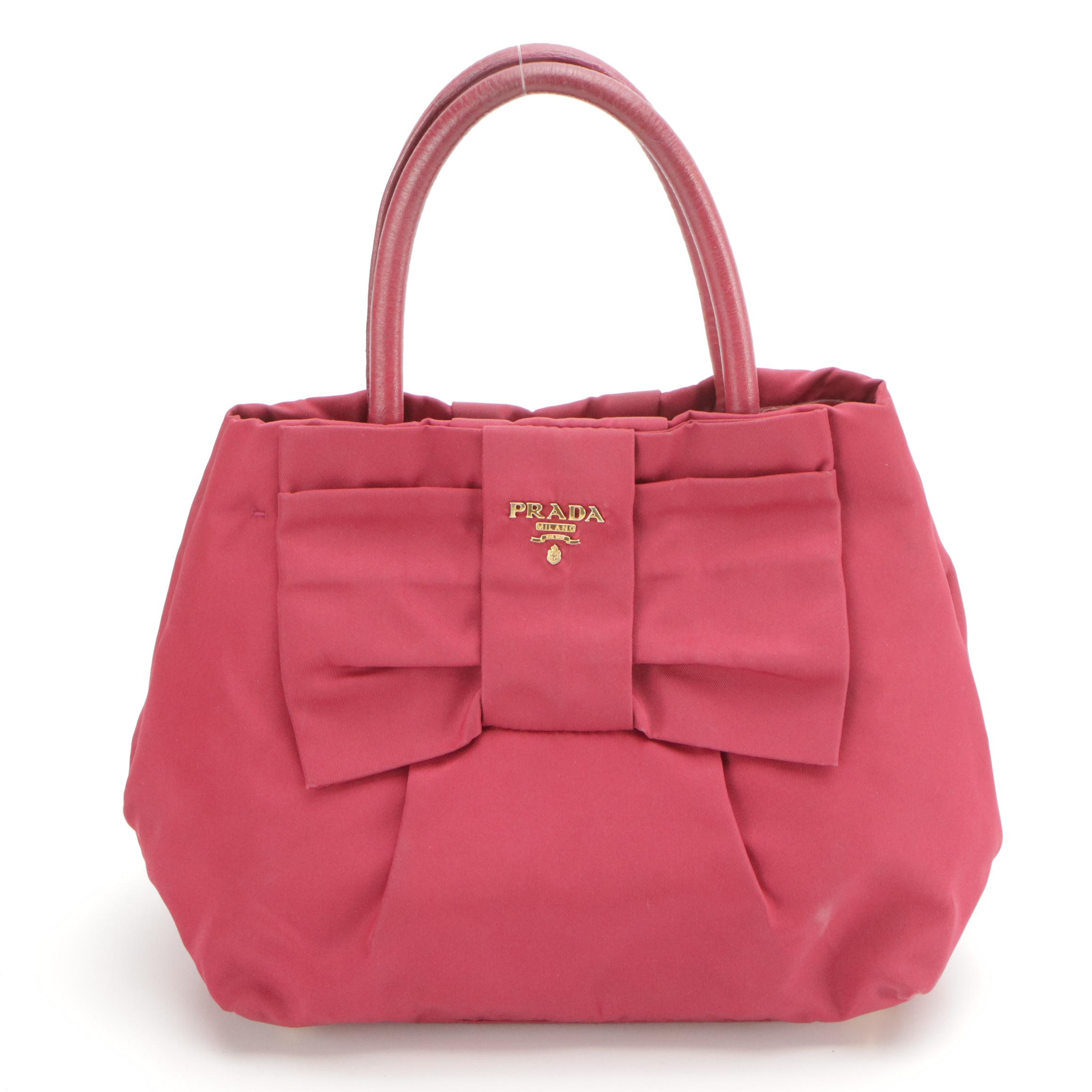 Prada Fiocco Bow Two-Way Tote Bag in Tessuto Nylon and Lambskin Leather