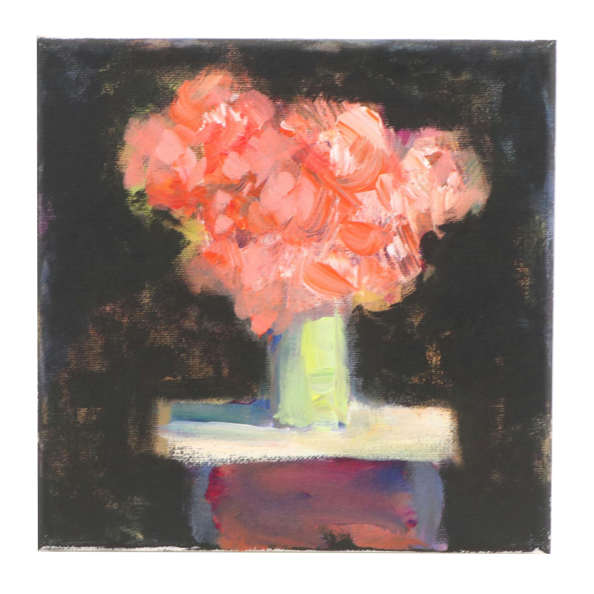 Elle Raines Floral Still Life Acrylic Painting, 21st Century