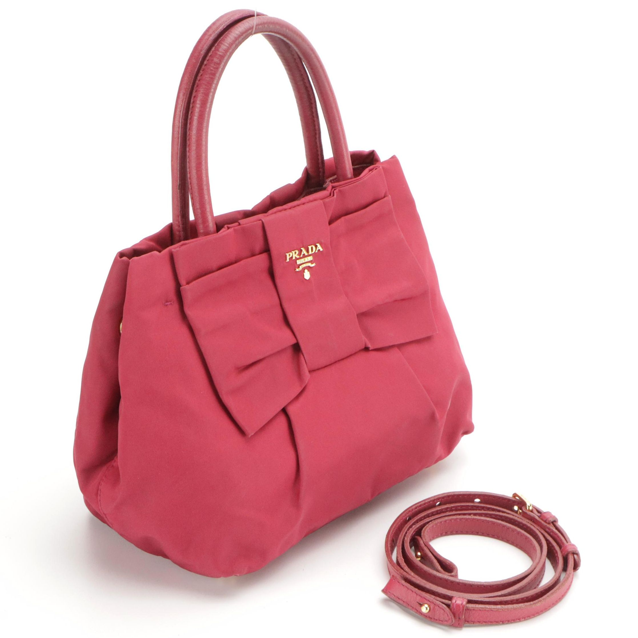 Prada Fiocco Bow Two-Way Tote Bag in Tessuto Nylon and Lambskin Leather