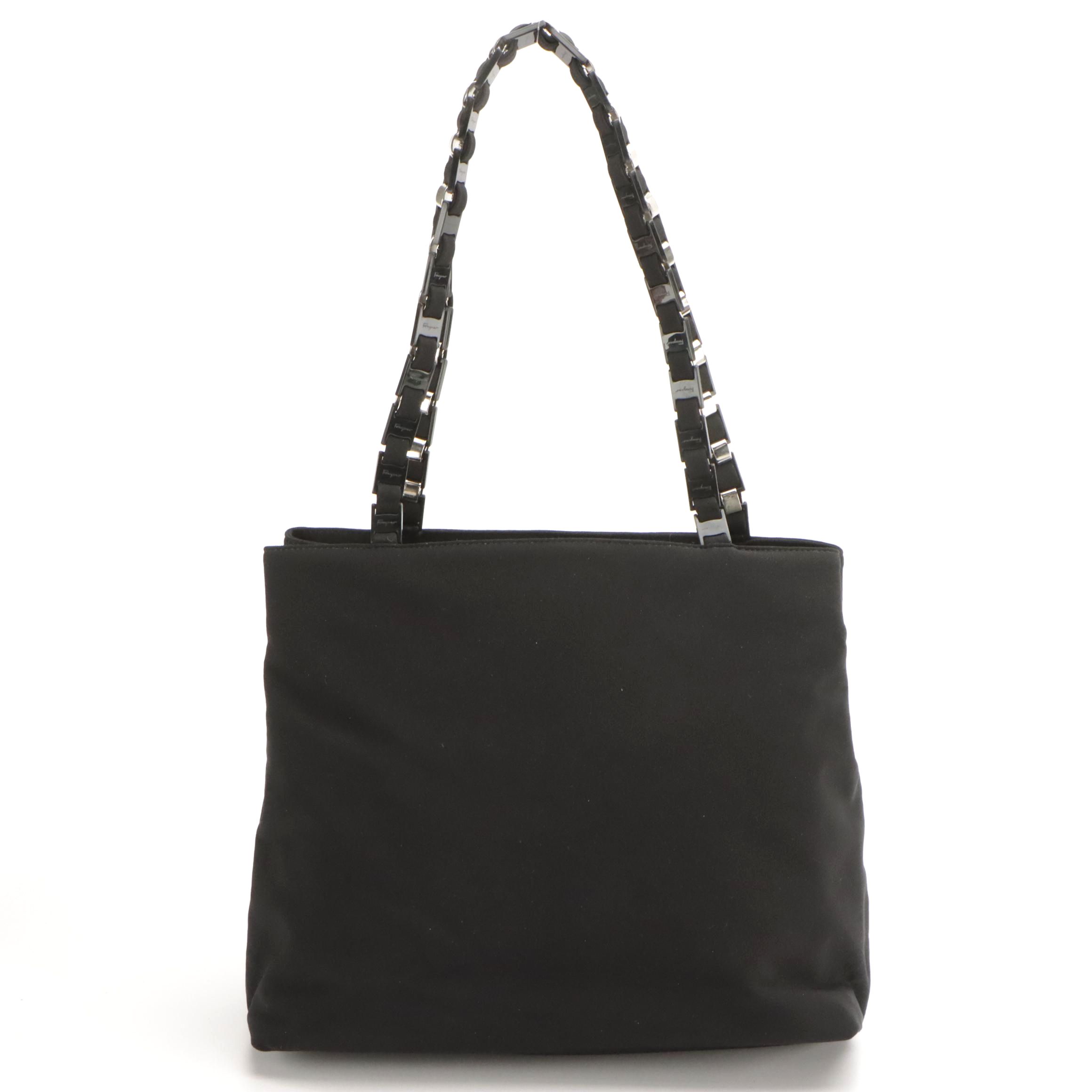 Salvatore Ferragamo Black Nylon Shoulder Bag with Interwoven