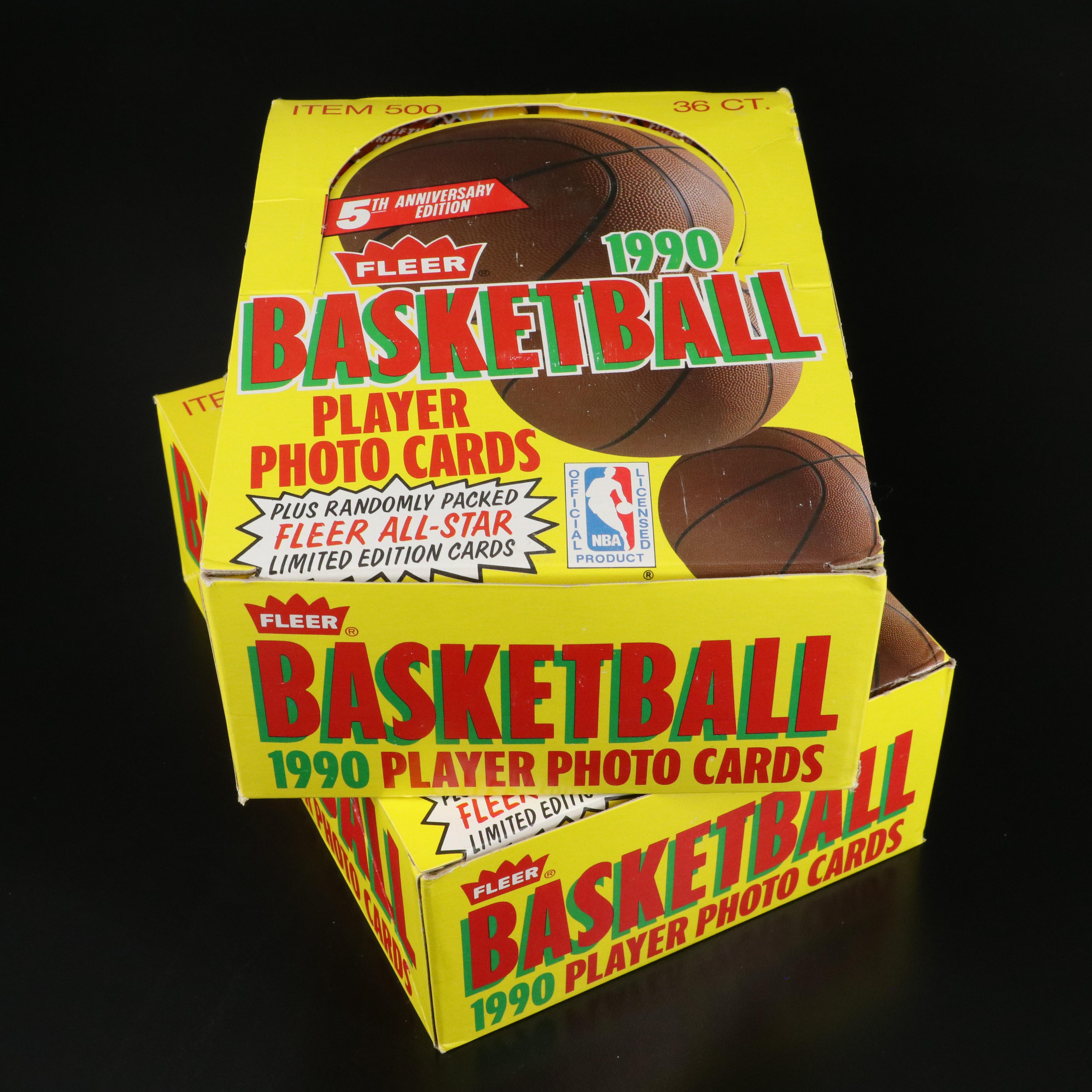 1990 Fleer Sealed Basketball Card Wax Packs with Original Boxes